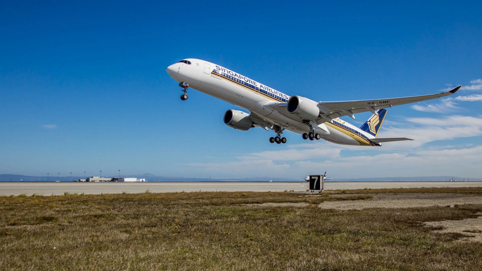 A Singapore Airlines A350 departing SFO.