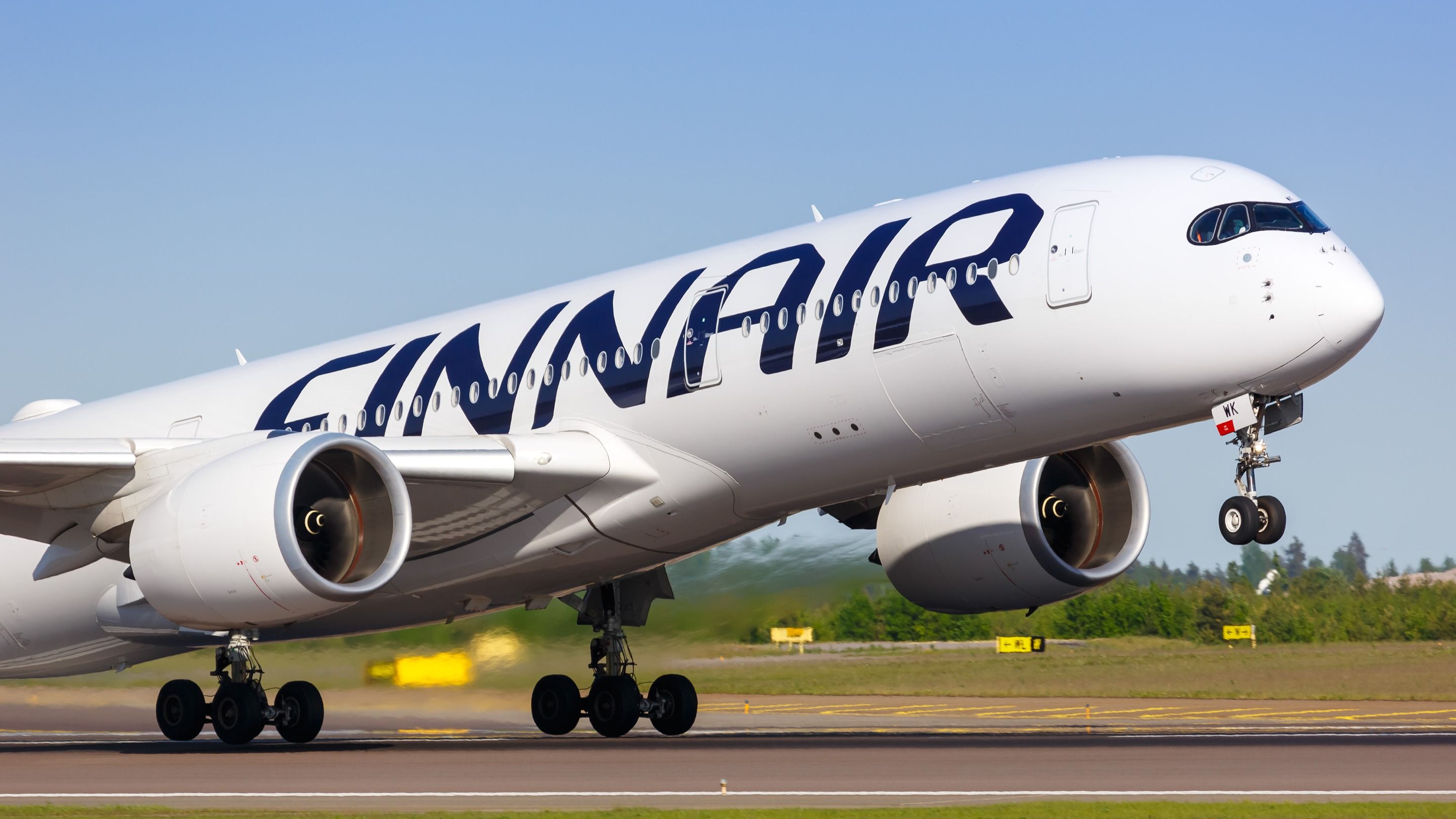 A Finnair Airbus A350-900 just as it takes off.