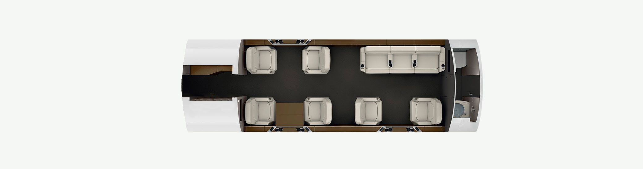 The floorplan of a Bombardier Challenger 650.