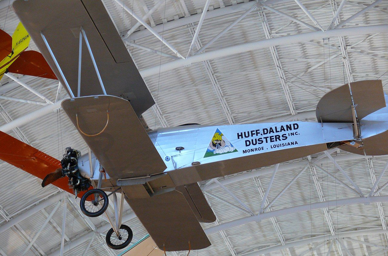 A Huff-Daland Duster on display in the Steven F. Udvar-Hazy Center.