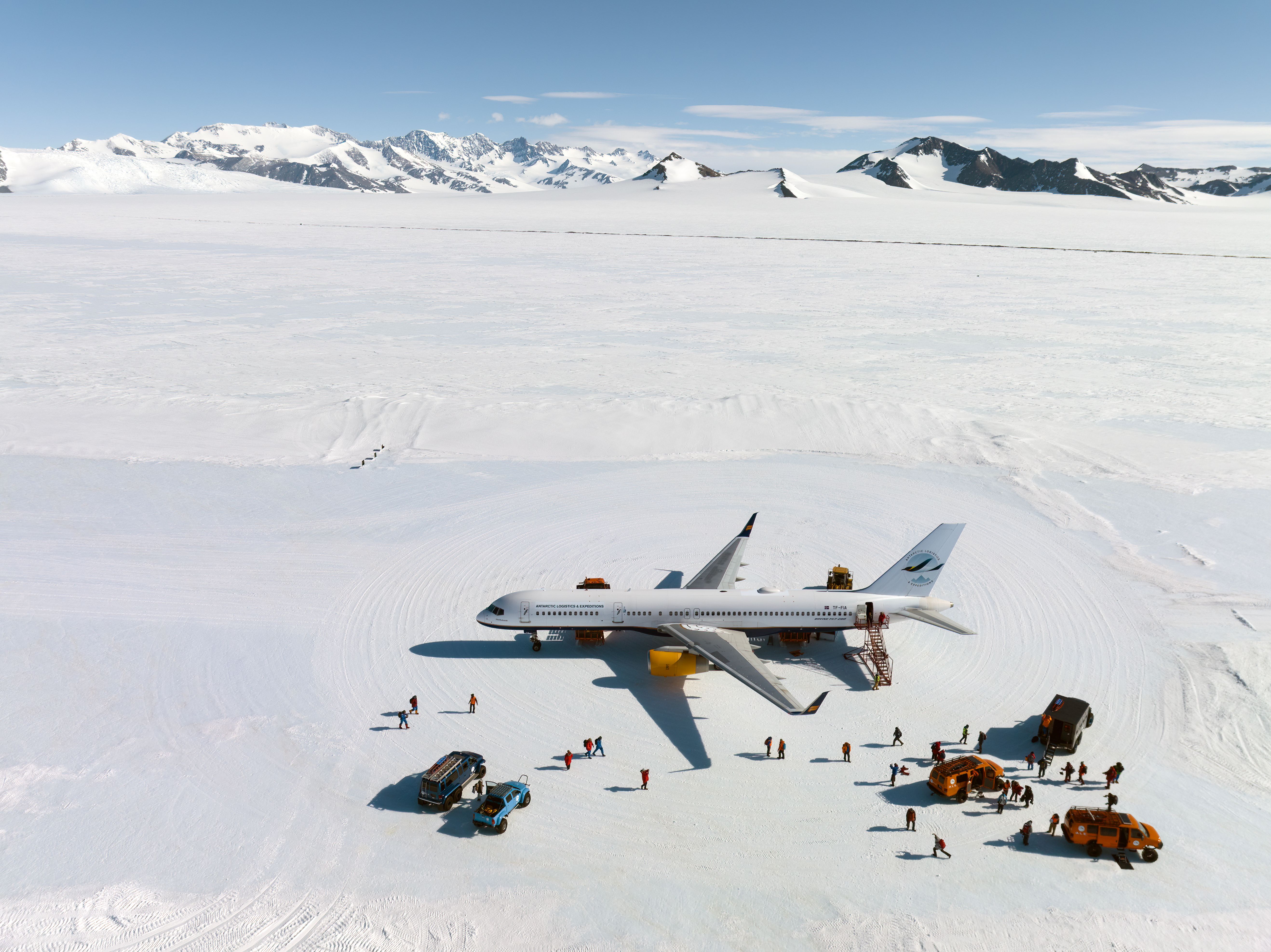 IcelandAir 757 at the Blue Ice Runway at Union Glacier