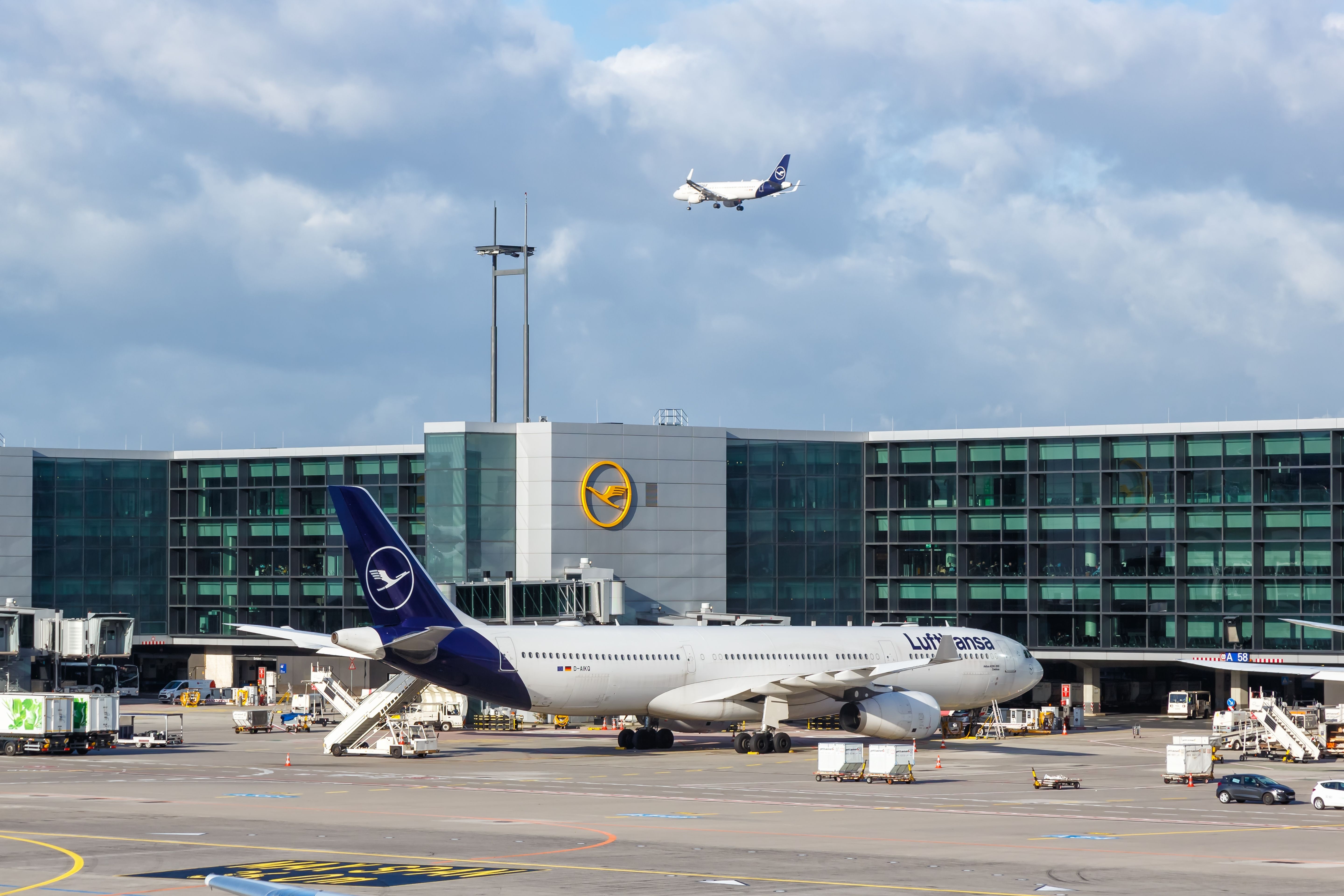 Lufthansa Airbus A330-300 at the gate at Frankfurt Airport FRA shutterstock_2278487147