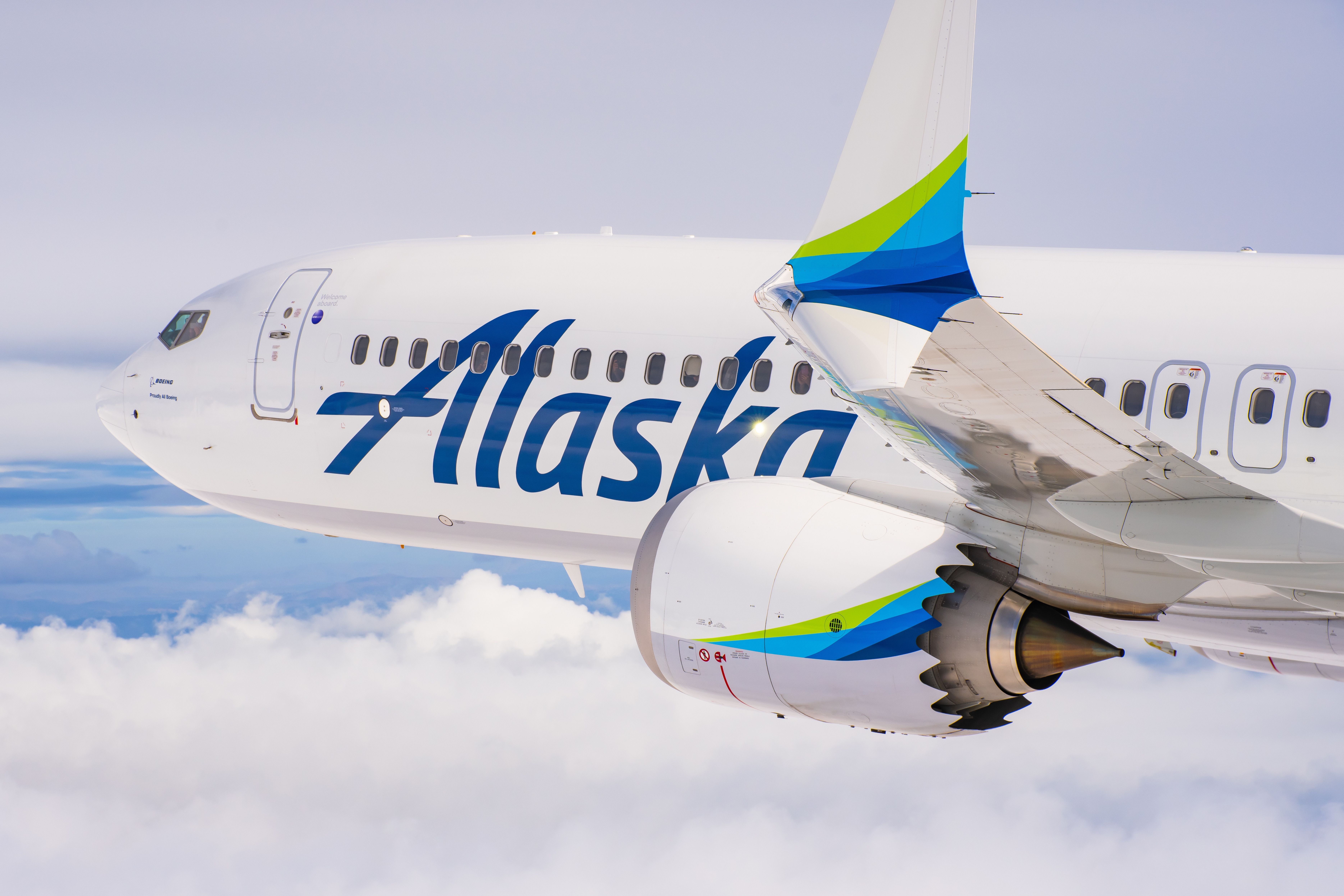 An Alaska Airlines airplane in the clouds