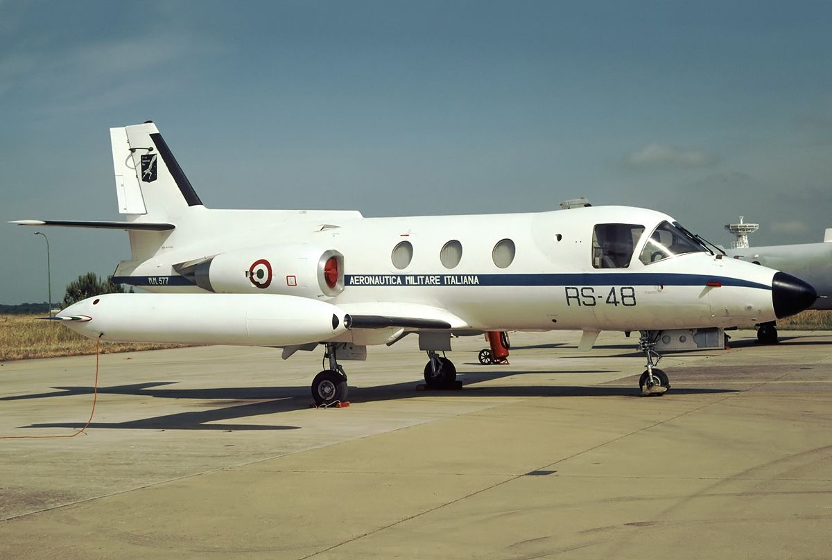 A Piaggio PD.808 on an airport apron.