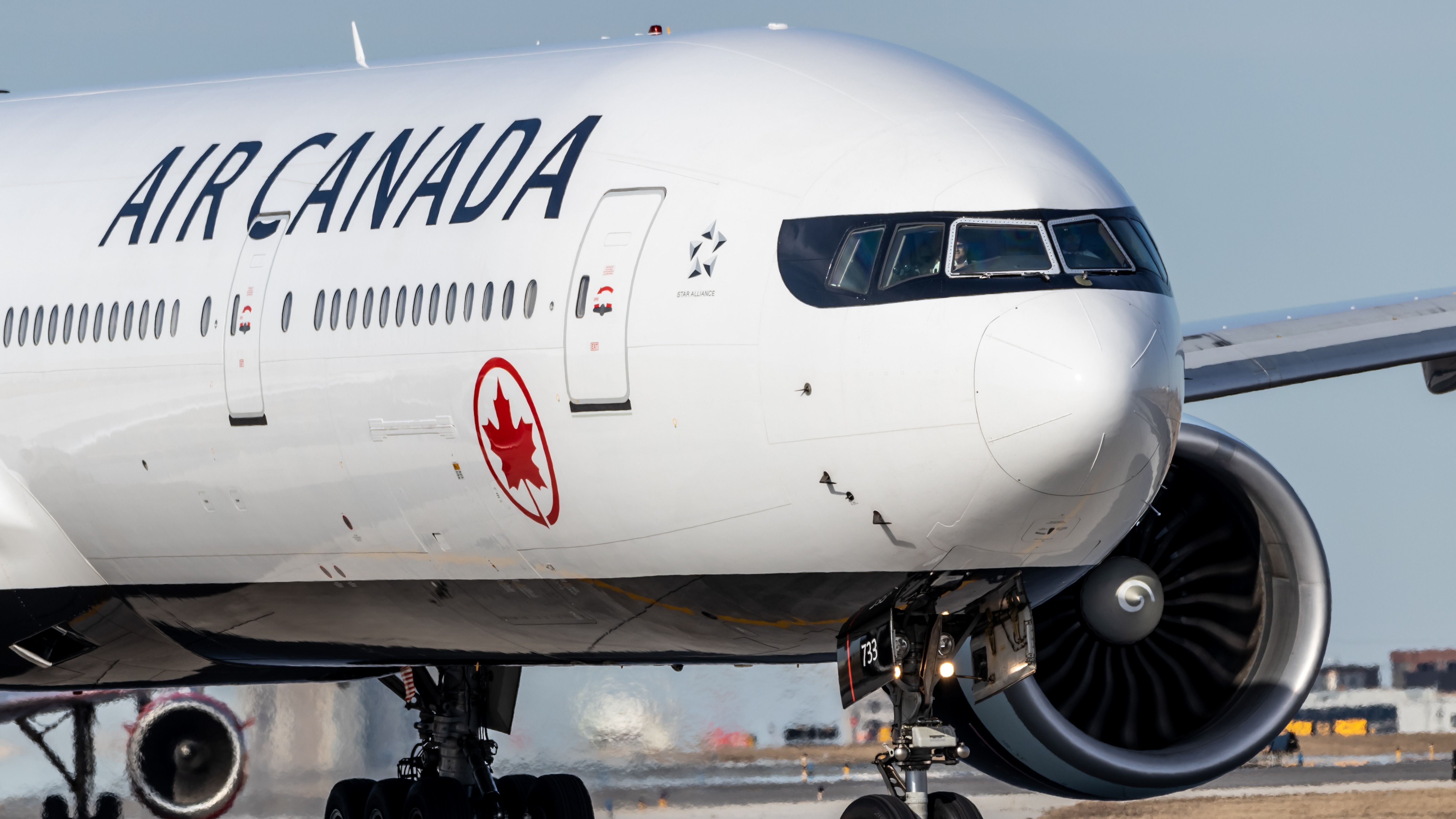 A closeup of an Air Canada Boeing 777-300ER.