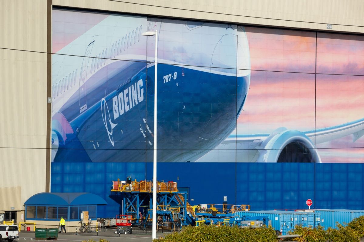 Hangar door at the Boeing factory and assembly line in Everett