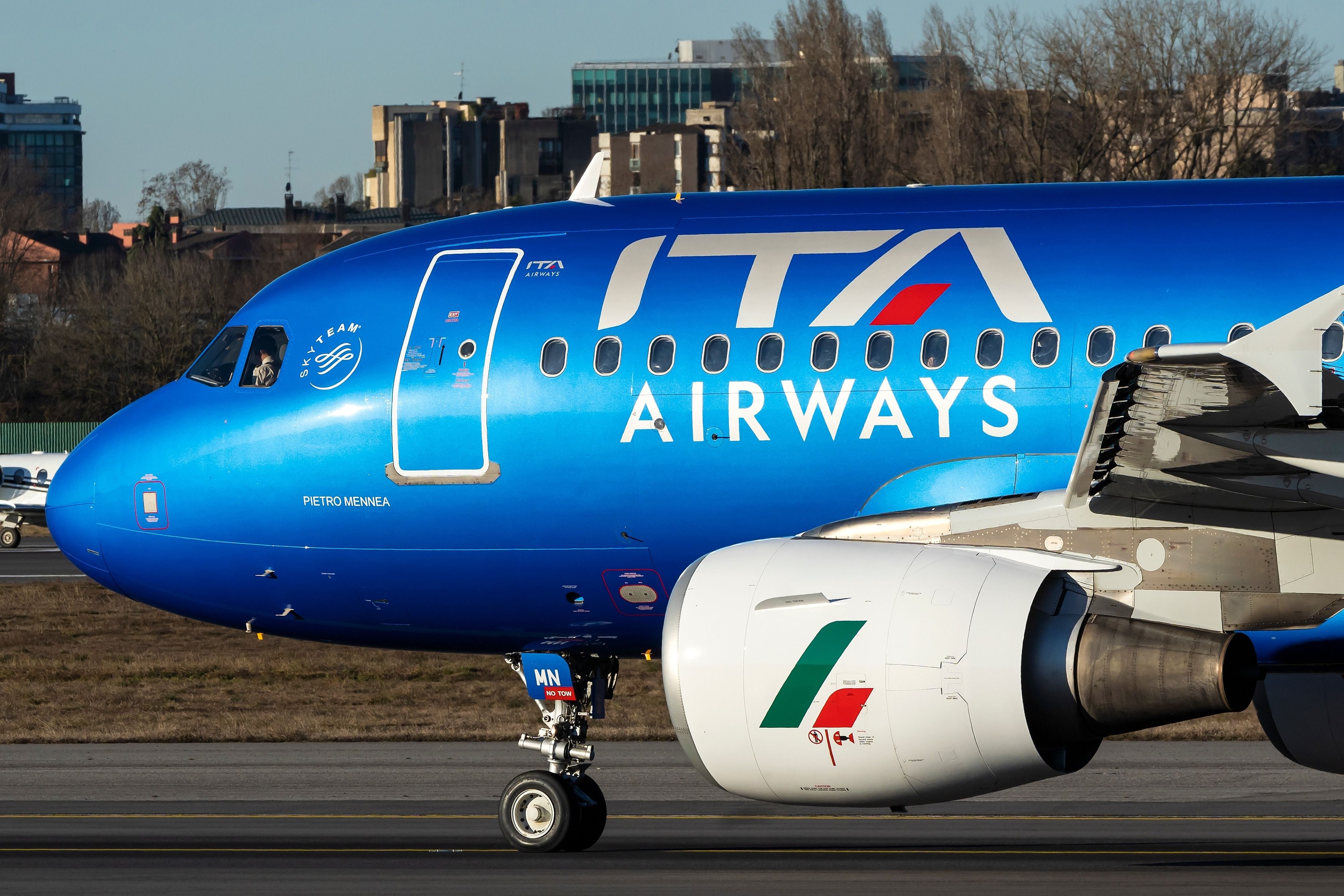  Airbus 319 (EI-IMN) wearing the new livery of ITA Airways, on the runway of Linate Airport