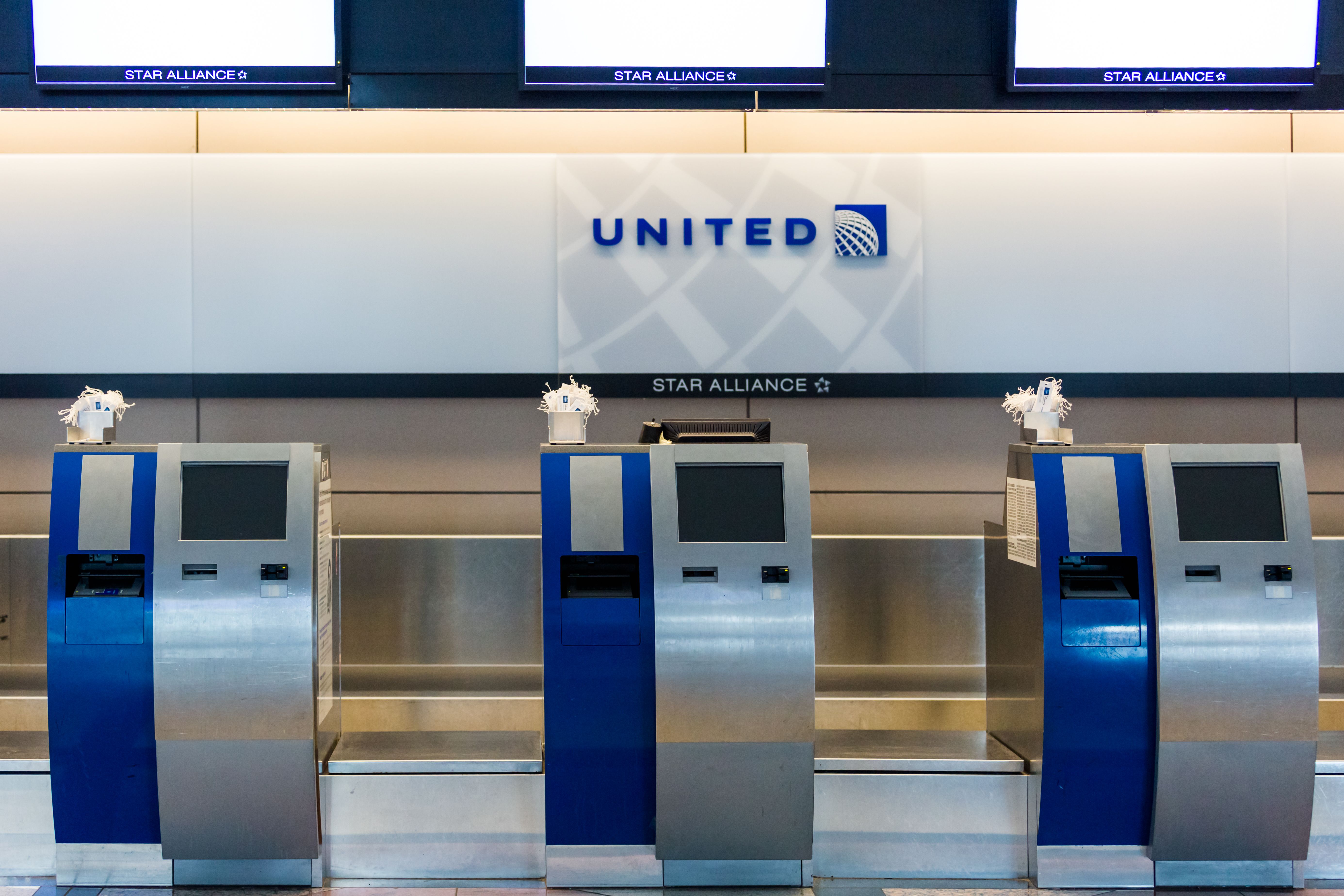 A United Airlines check-in counter.
