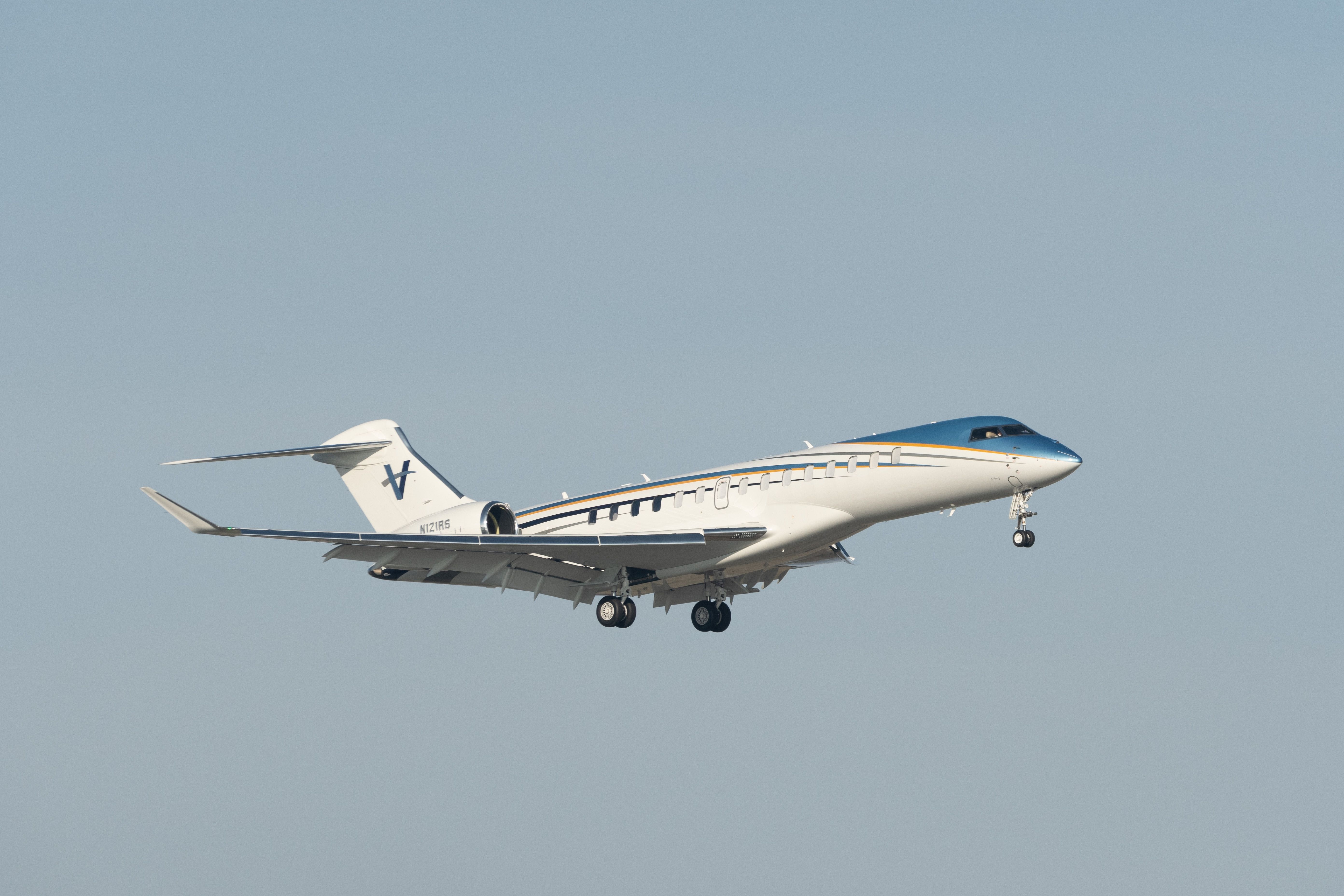 A Bombardier Global 7500 aircraft flying in the sky.