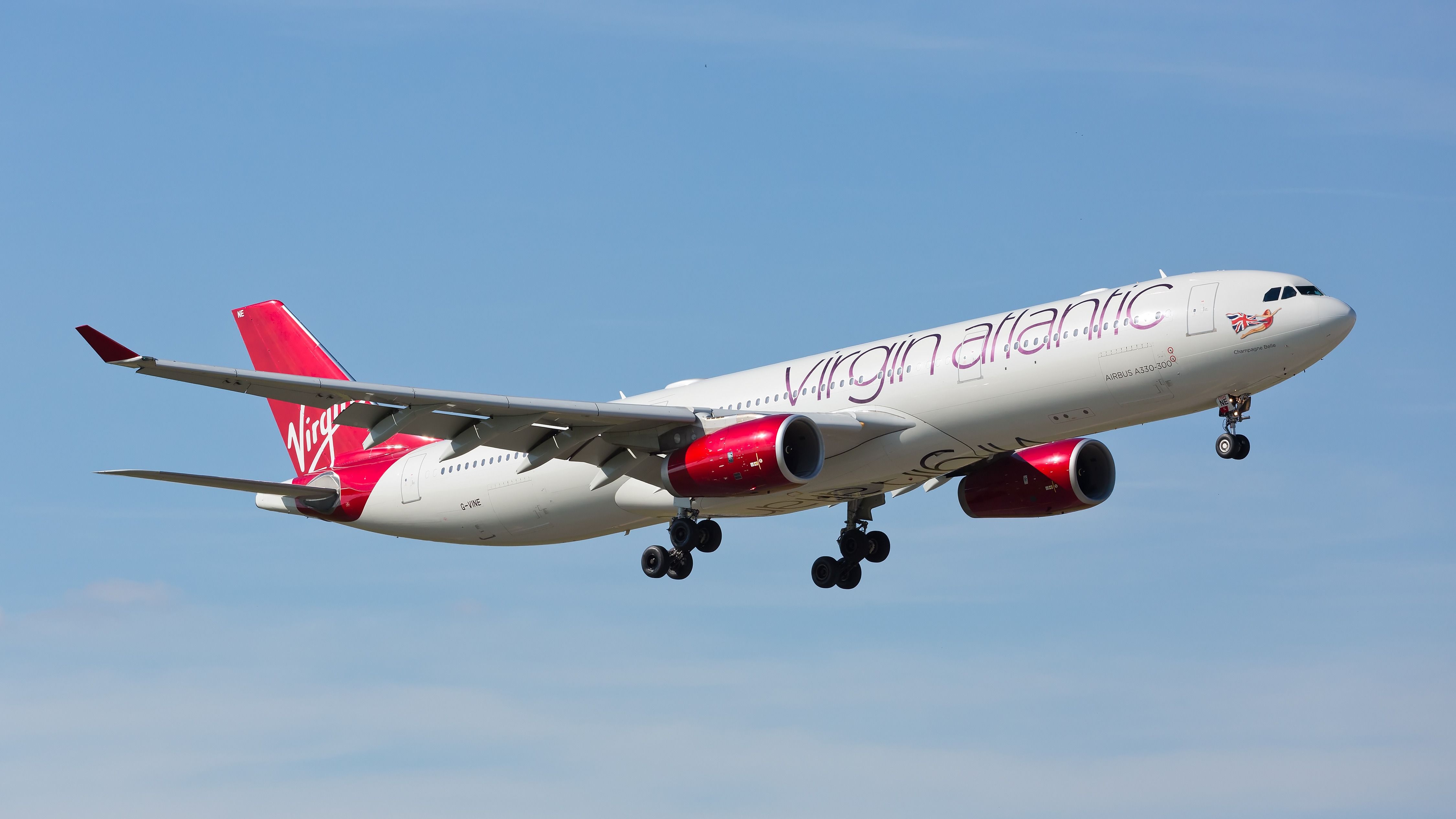 Airbus A 330-300 plane from Virgin Atlantic landing at the Miami International Airport.