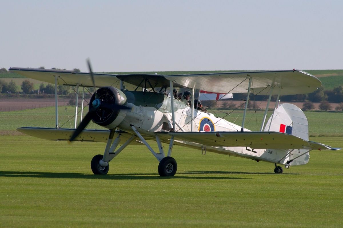 Fairey Swordfish fighter biplane taxis to the flight