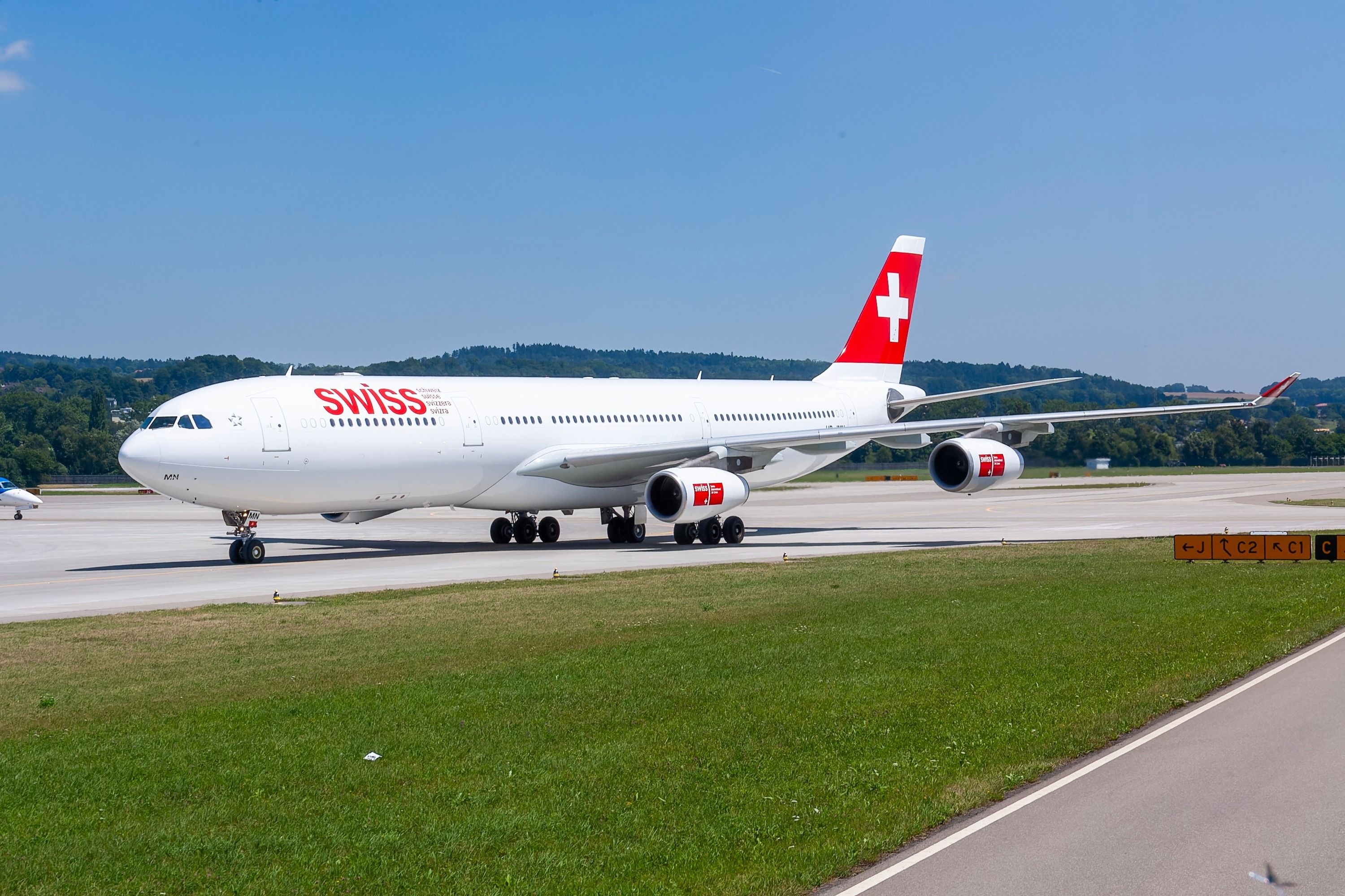 SWISS Airbus A340-300 at Zurich Airport ZRH shutterstock_2362095887