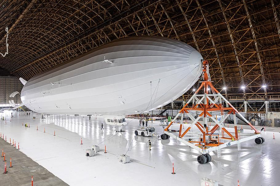 A Pathfinder 1 Airship parked in a hanger.