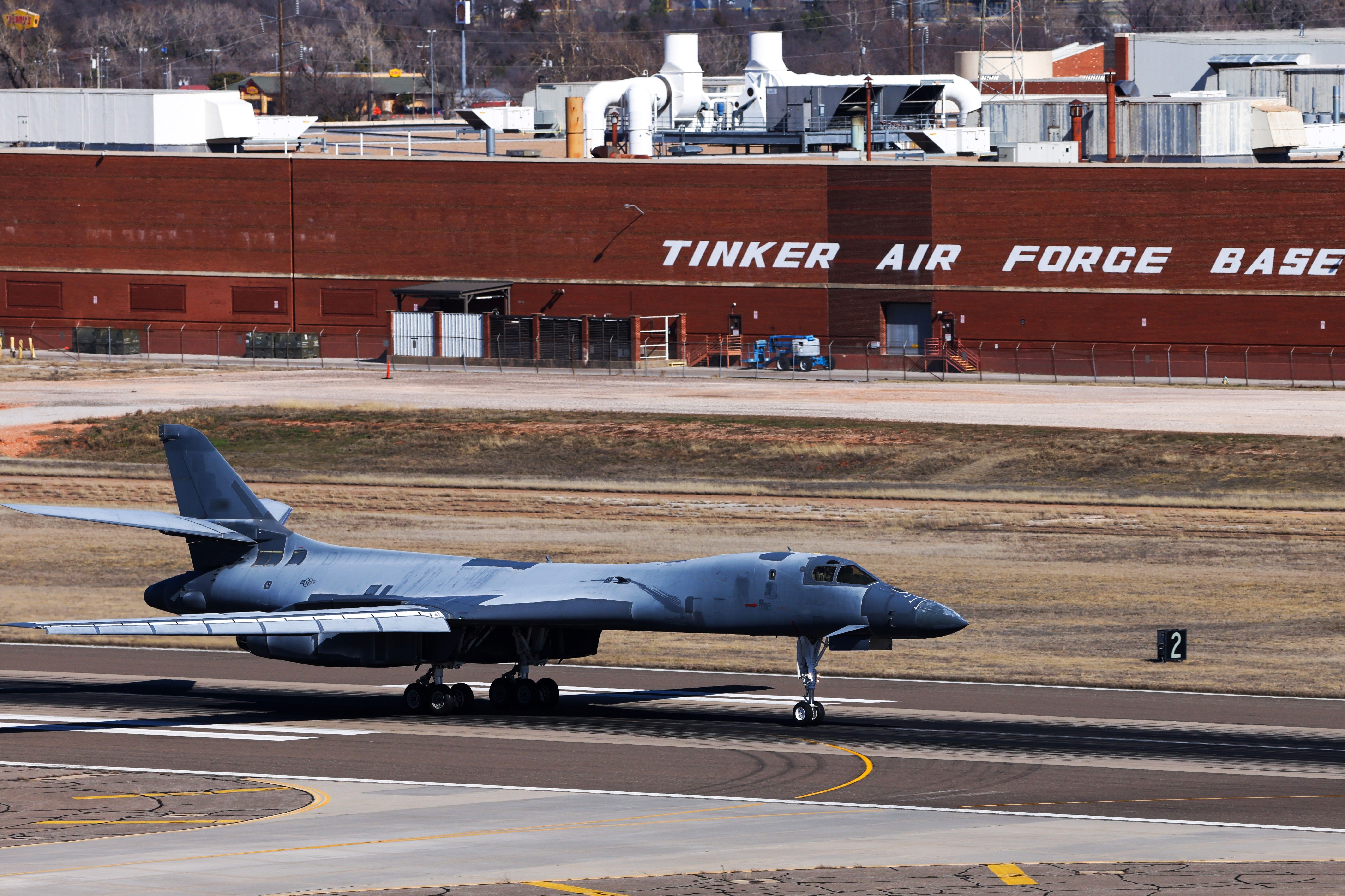240208-F-SN568-0002 (3x2) - B-1B Lancer landing at Tinker Air Force Base