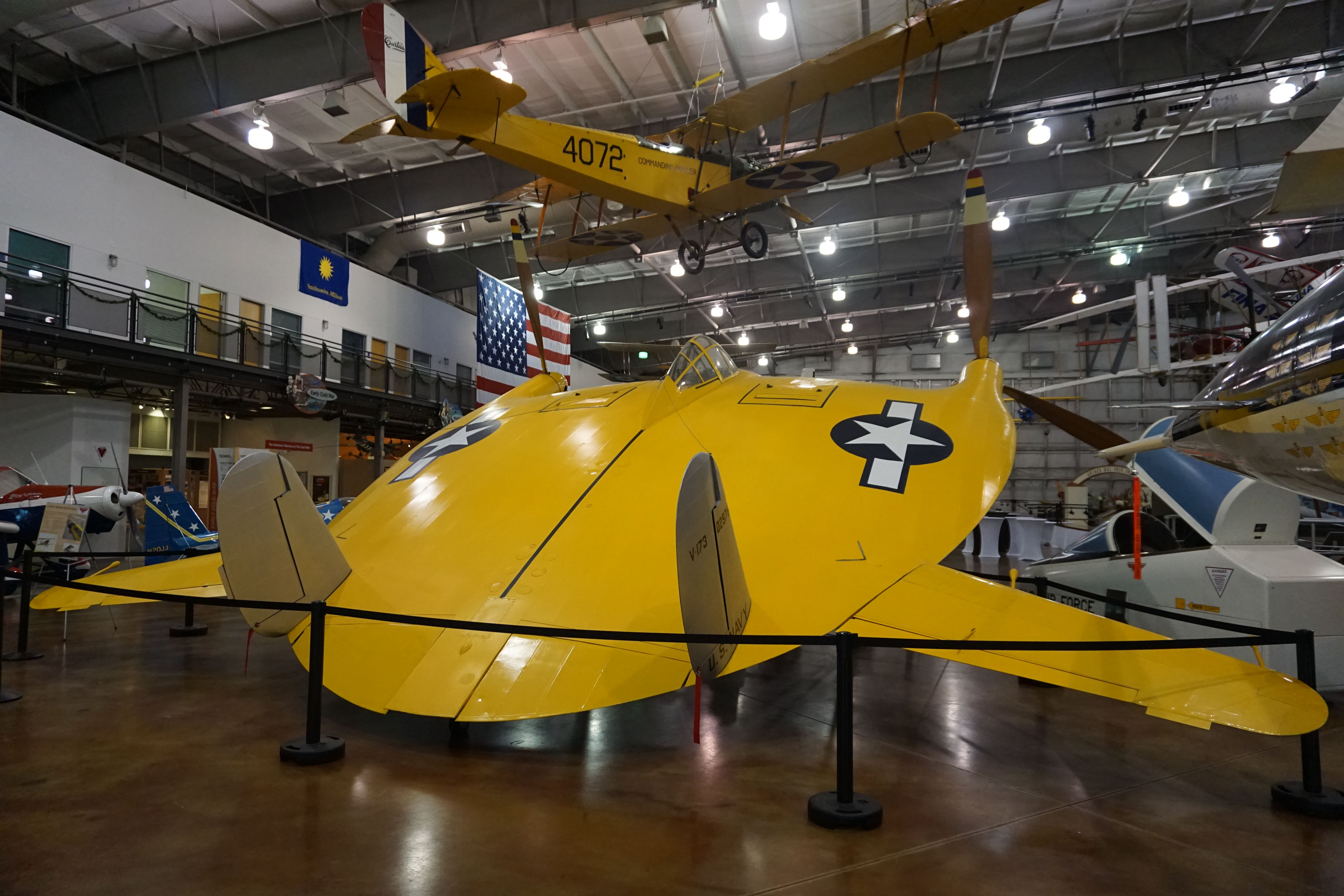 A Vought V-173 Flying Pancake on display in a museum.