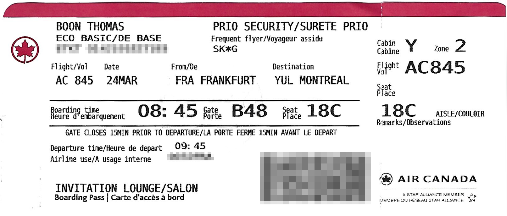 Air Canada Boarding Pass