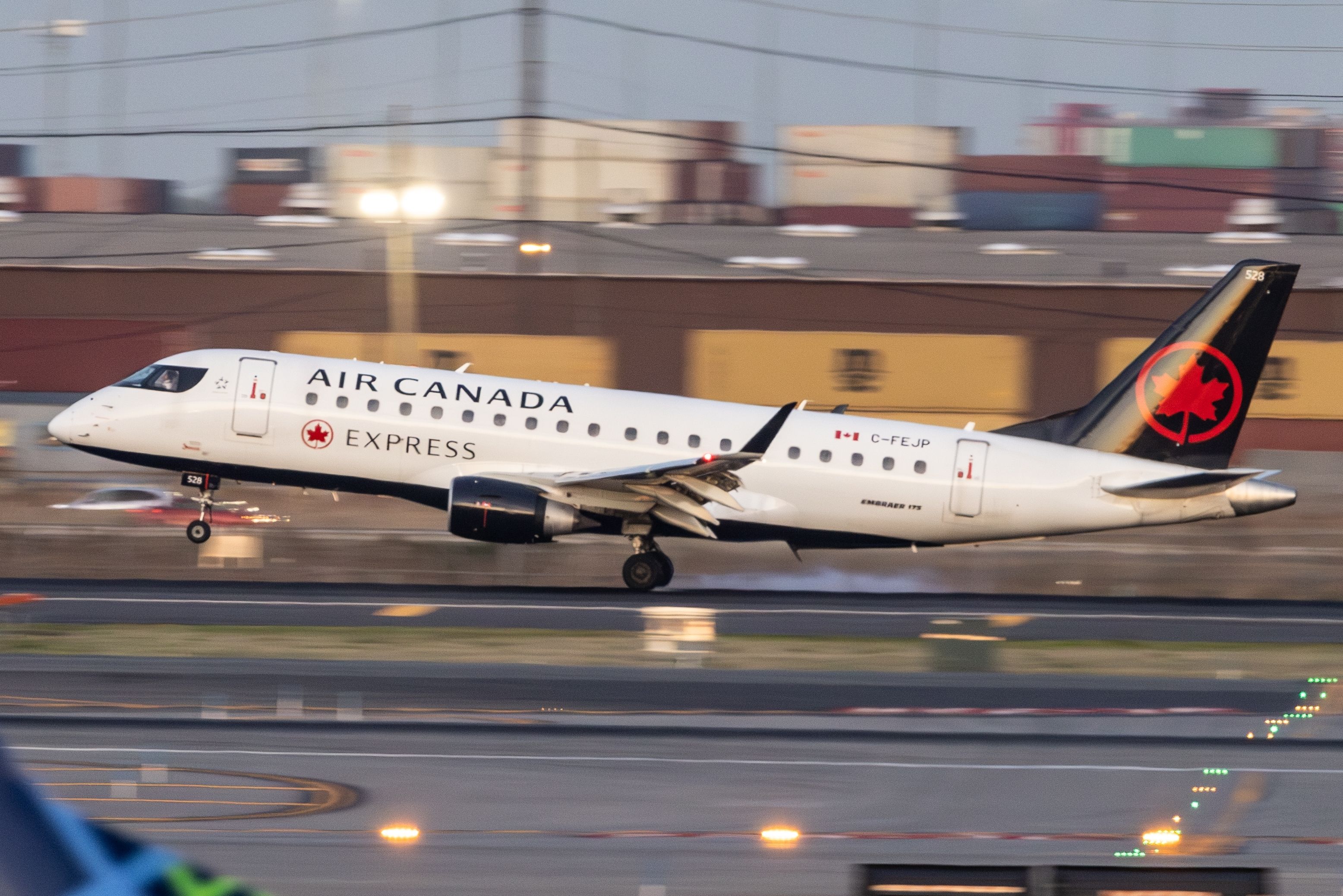 An Air Canada Express Embraer E175 about to land.