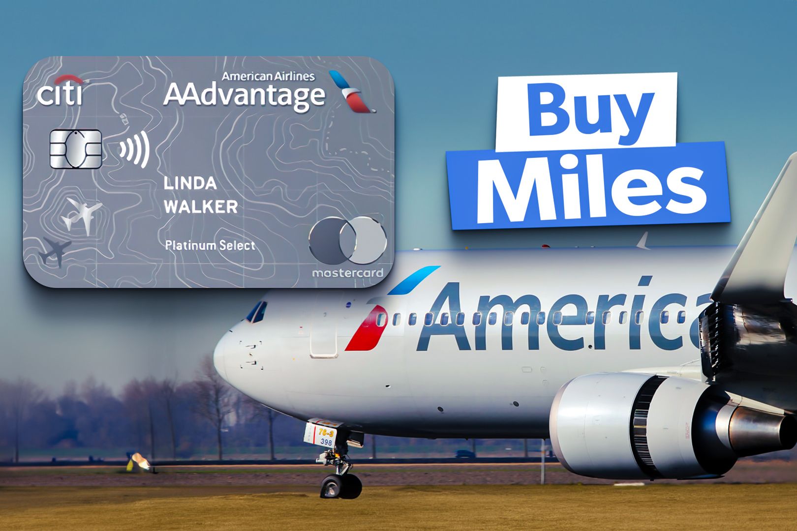 An American Airlines aircraft and AAdvantage loyalty credit card.