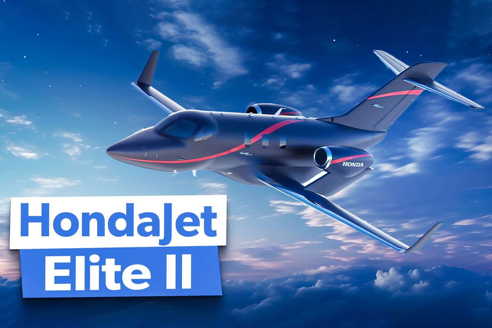 A HondaJet Elite II flying above the clouds.