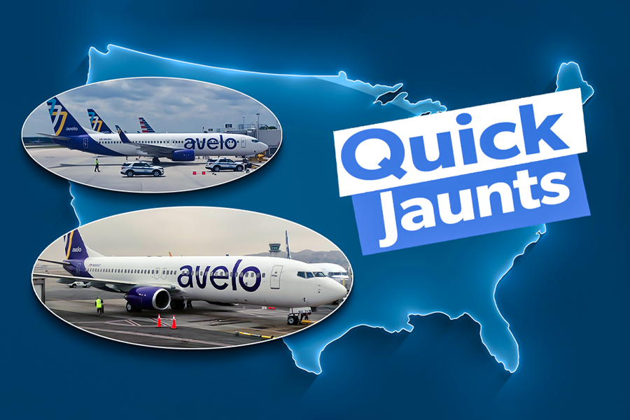 Two thumbnails of avelo airlines aircraft with a map of the United States in the background.