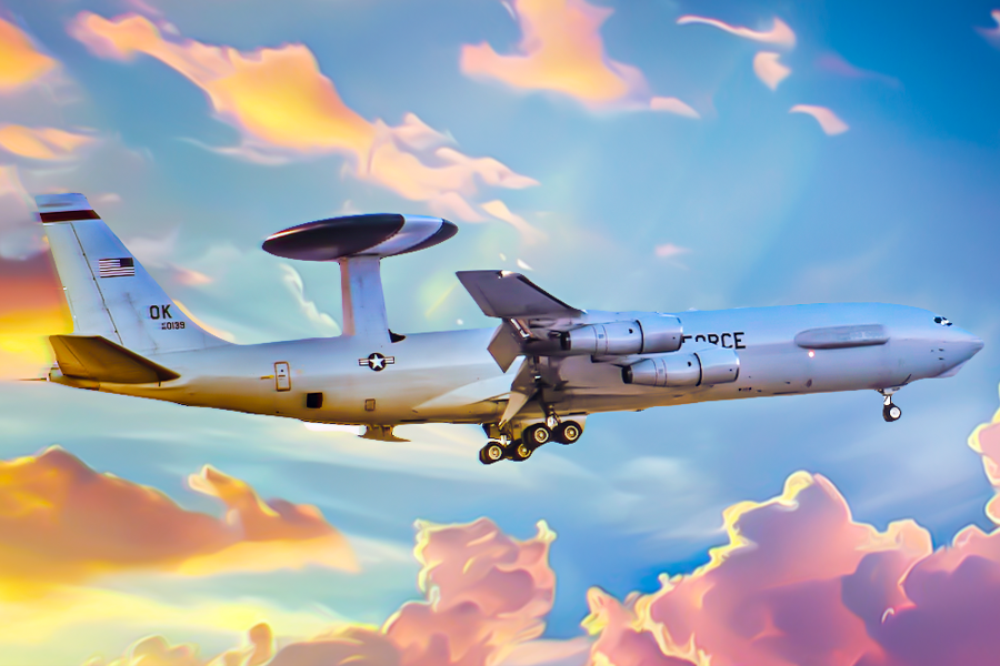 A USAF E-3 Sentry flying in the sky.
