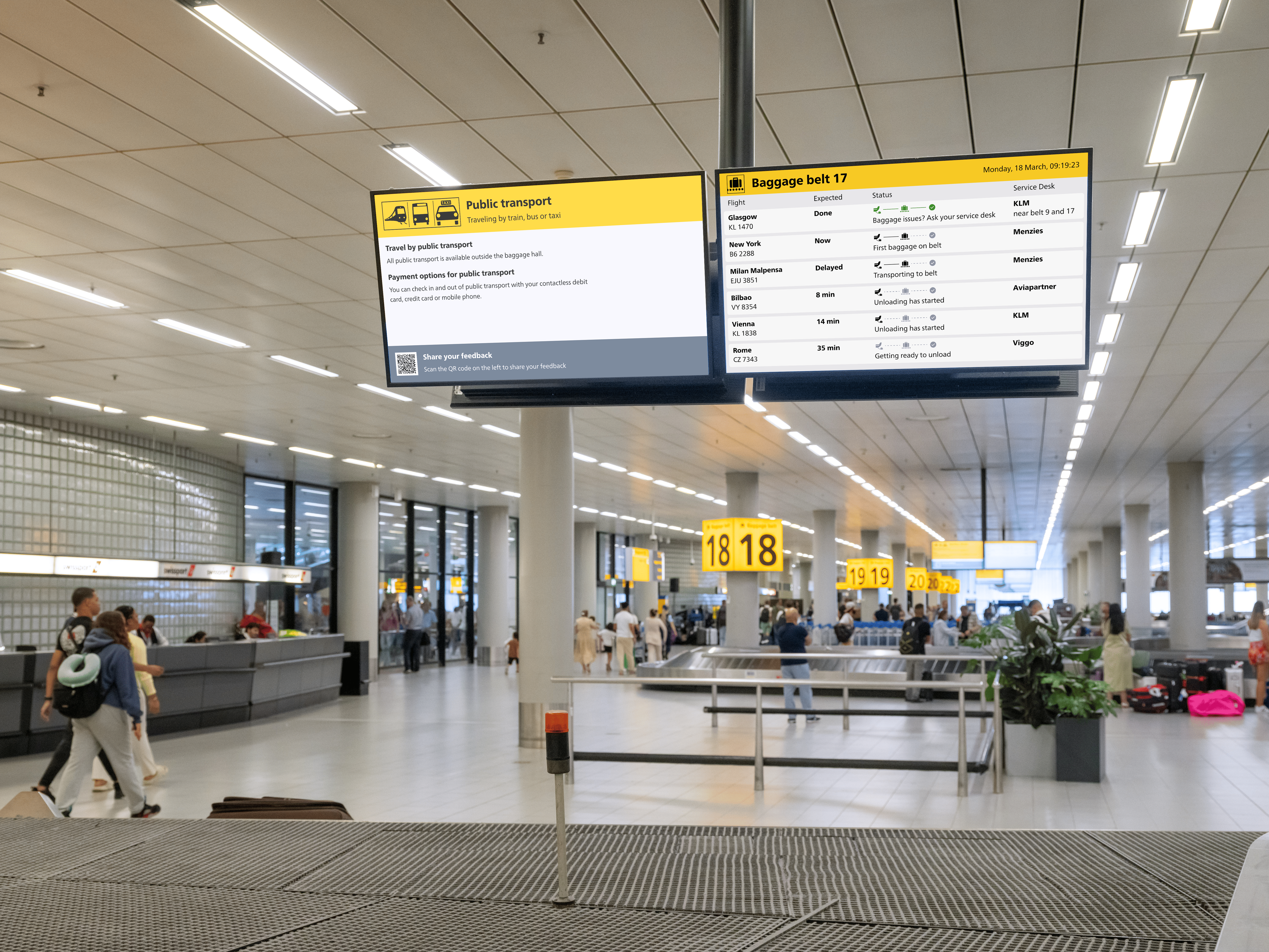 Baggage screens at Amsterdam Schiphol Airport AMS