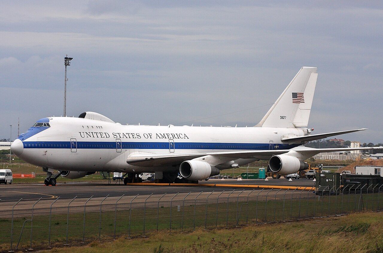 The Boeing E-4B on an airport apron.