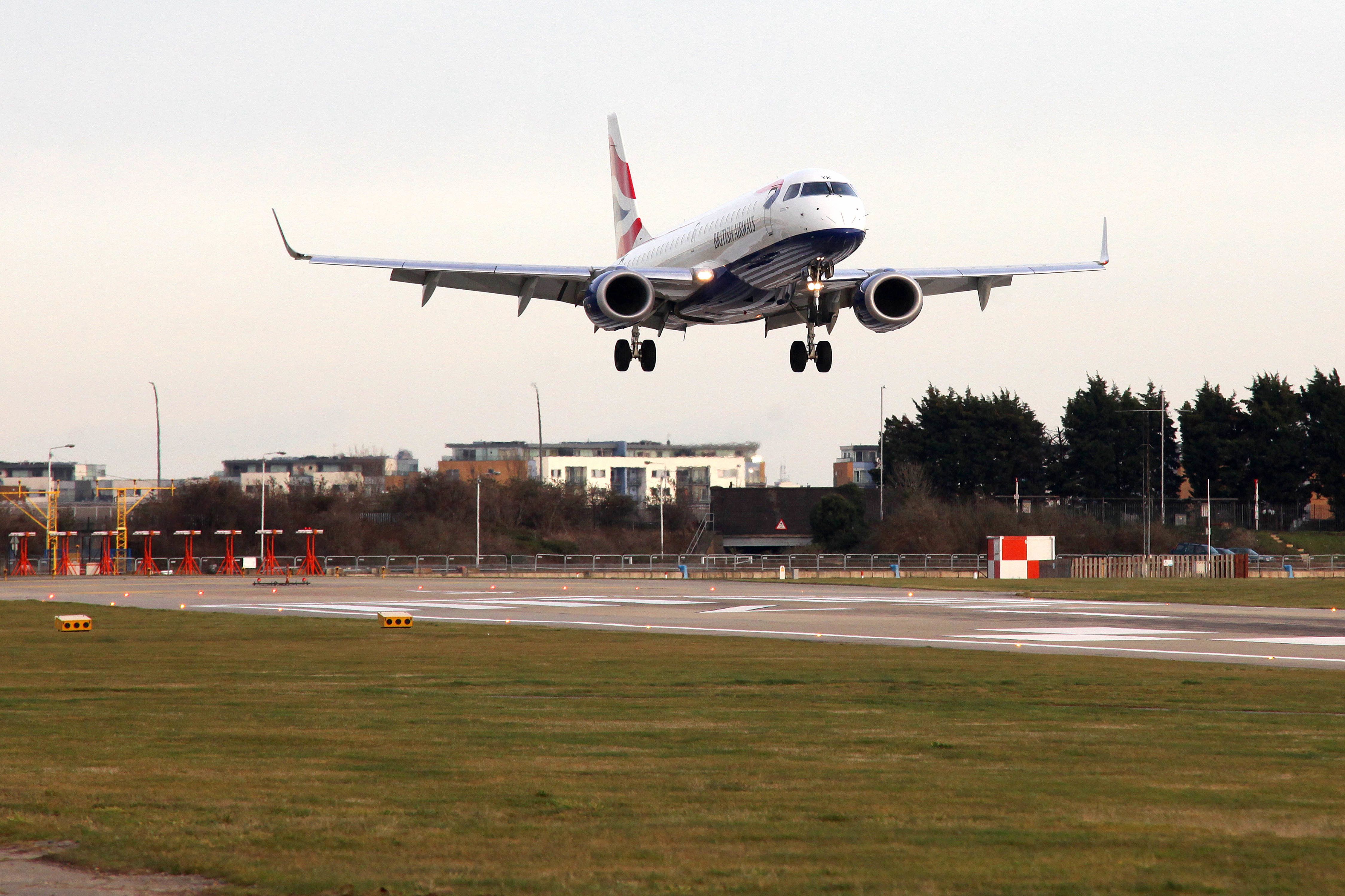 A British Airways CityFlyer Embraer E-Jet about to land.