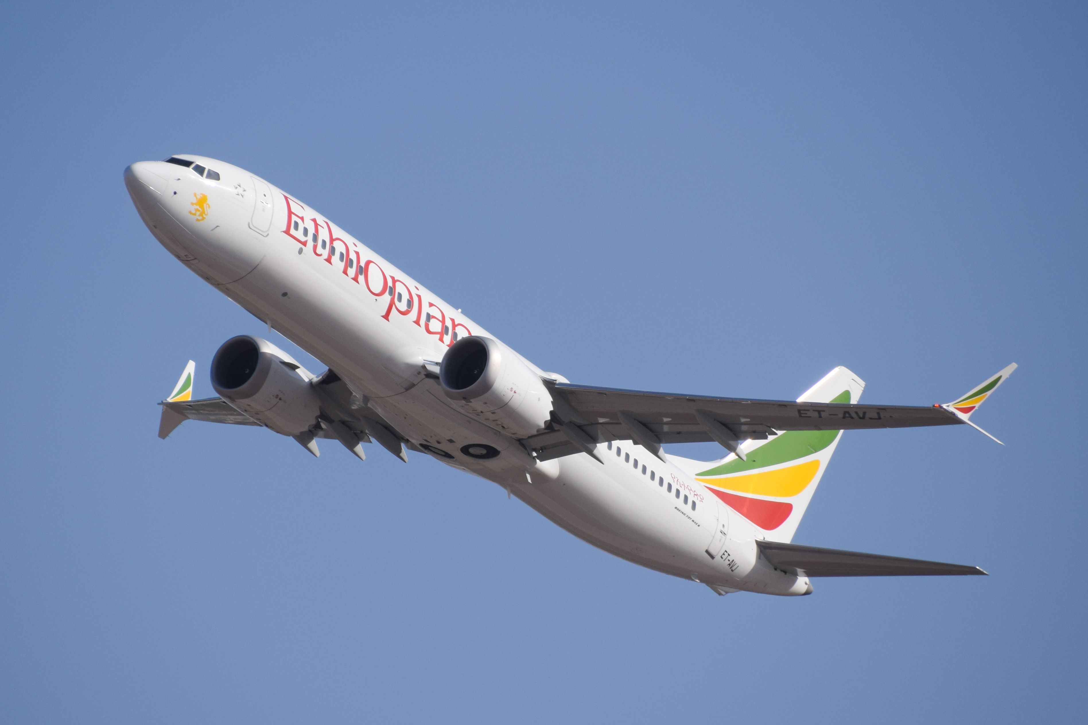 An Ethiopian Airlines aircraft flying in the sky.