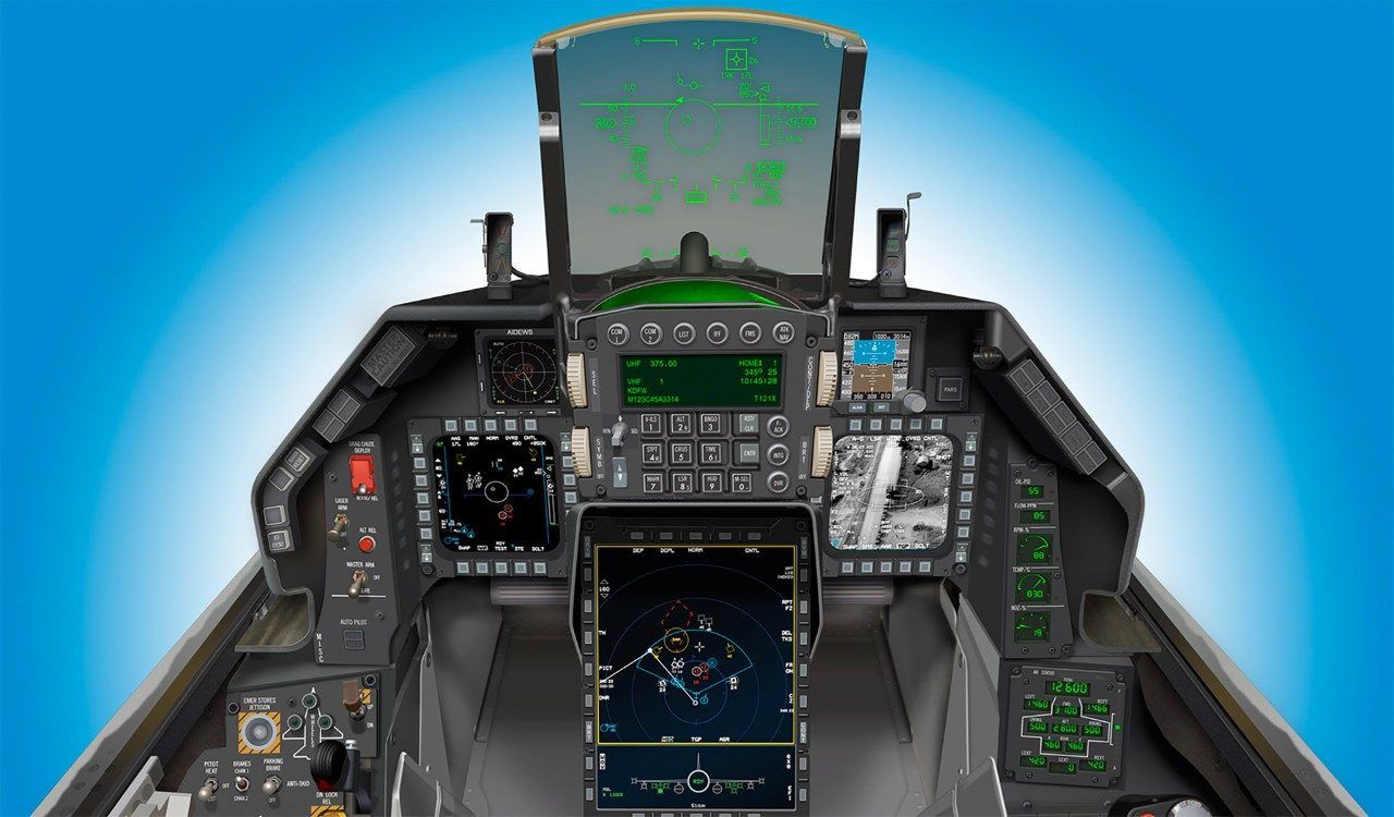 The cockpit of a F-16 Block 70.