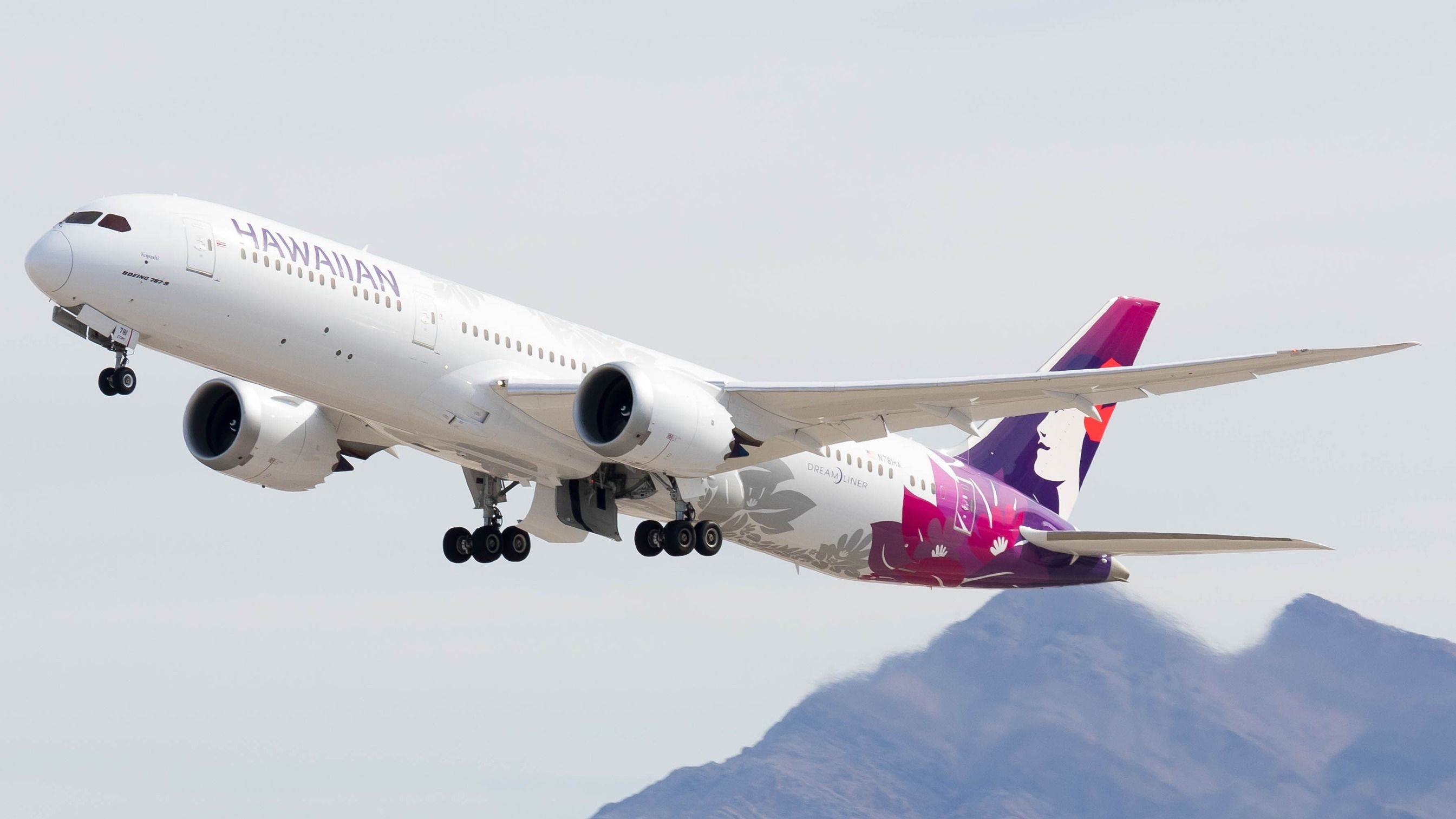 Hawaiian Airlines Boeing 787-9 departing from LAS shutterstock_2443955163