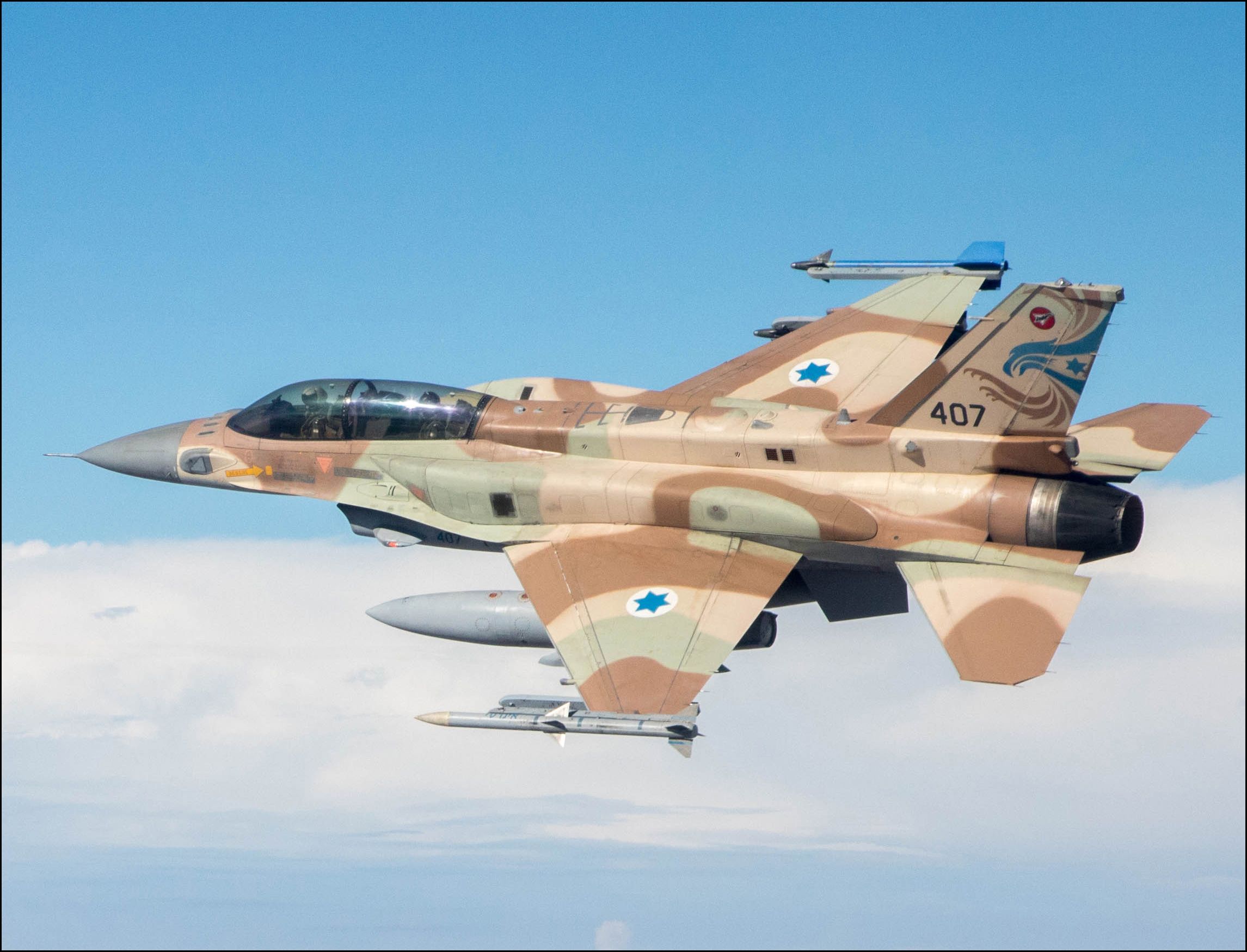 An IAF F-16I Fighting Falcon flying in the sky.