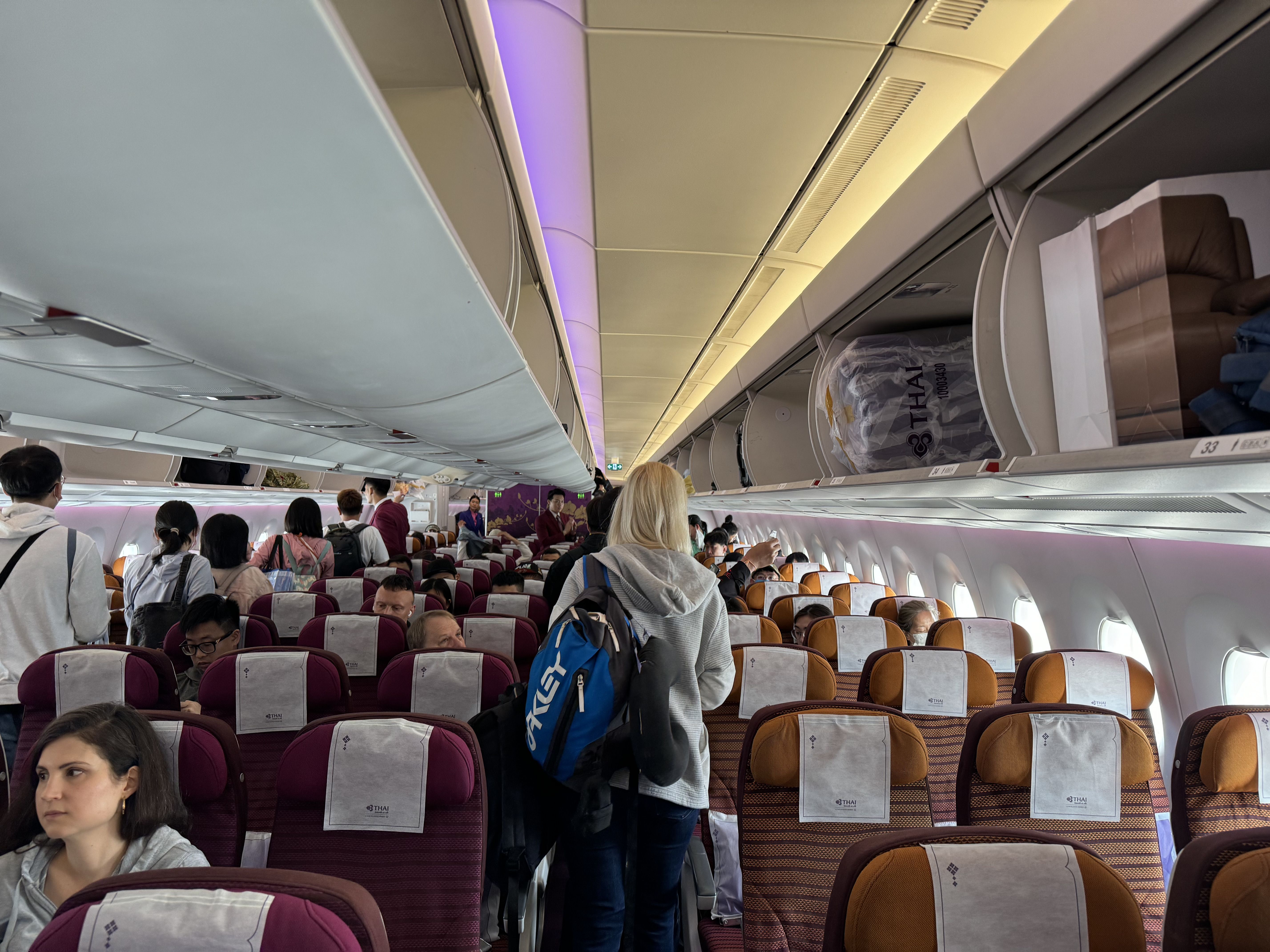 Inside the Thai Airways' Airbus A350 cabin.