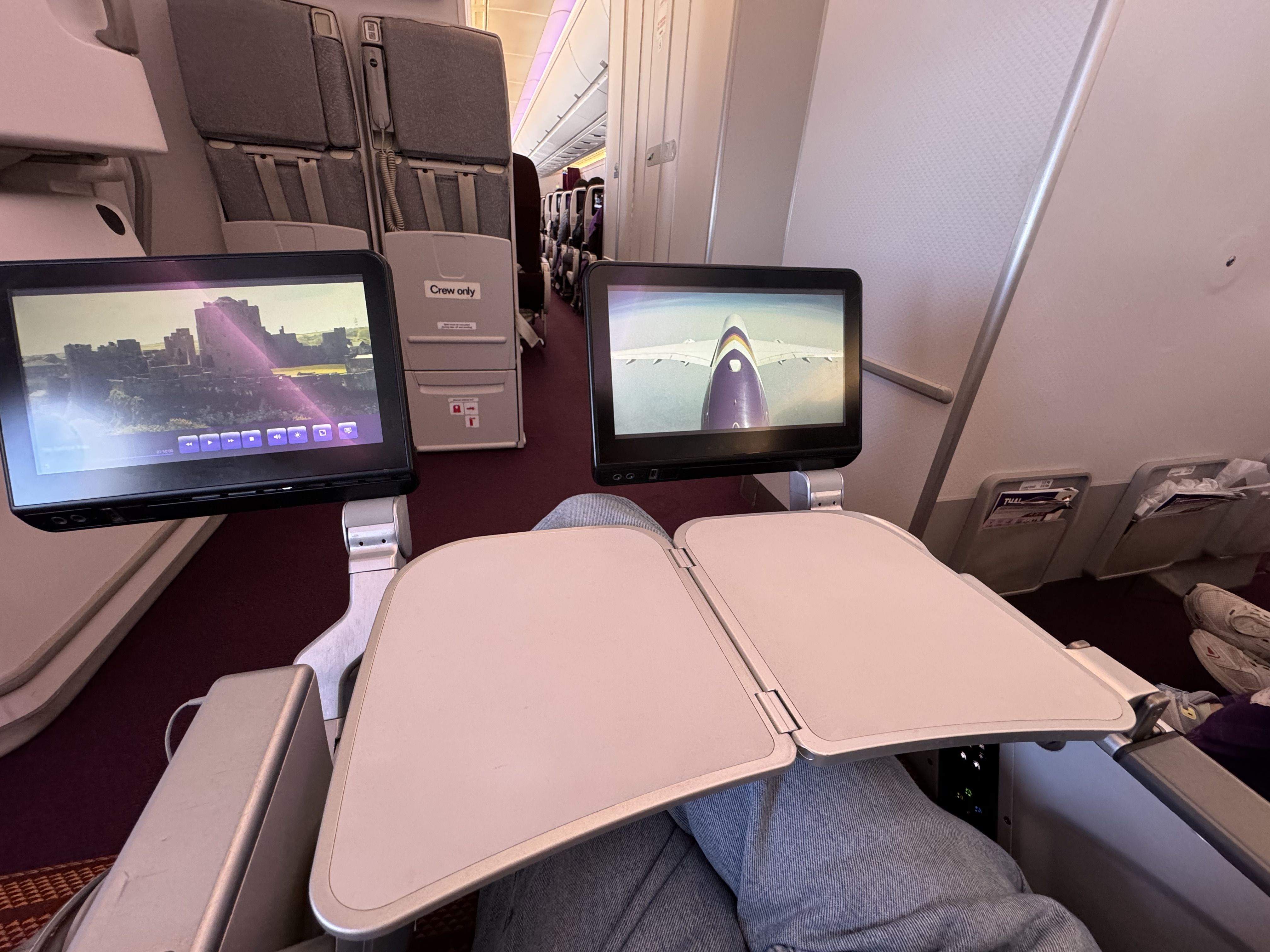 The tray table of a Thai Airways Airbus A350 economy class seat.