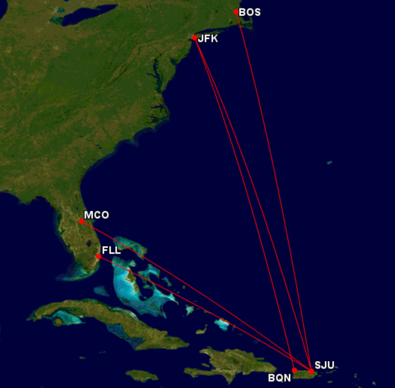 JetBlue's Flights To Puerto Rico The Top 5 Routes By Seats
