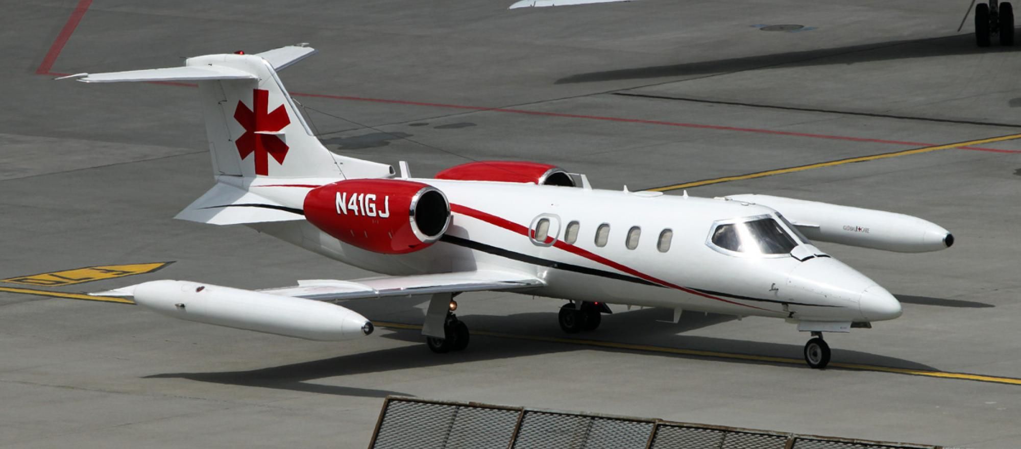 A Bombardier Learjet 36A on an airport apron.