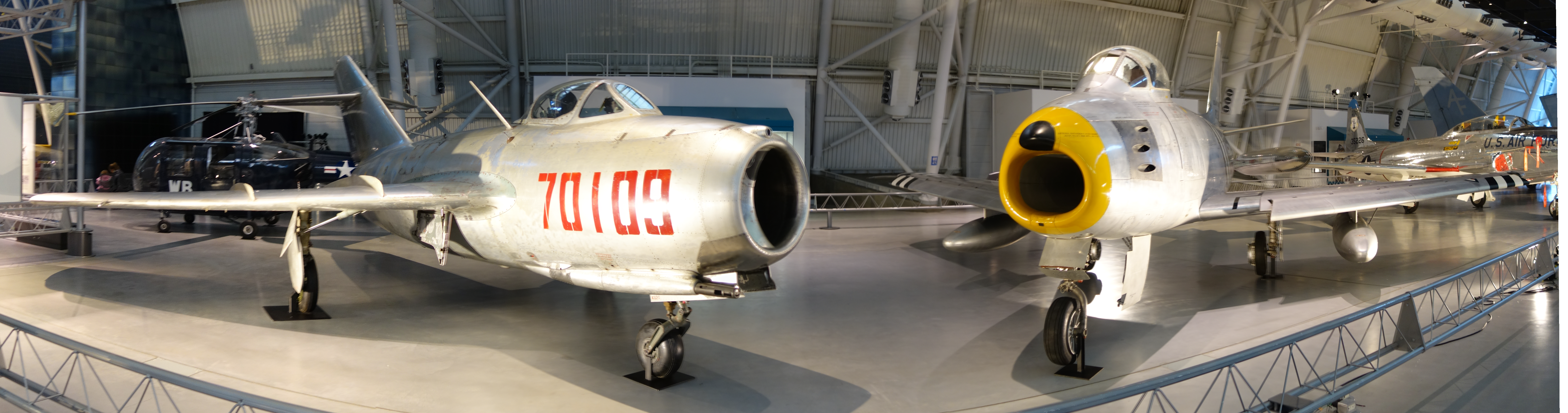 A Mig-15 and F-86 Sabre on display side by side.