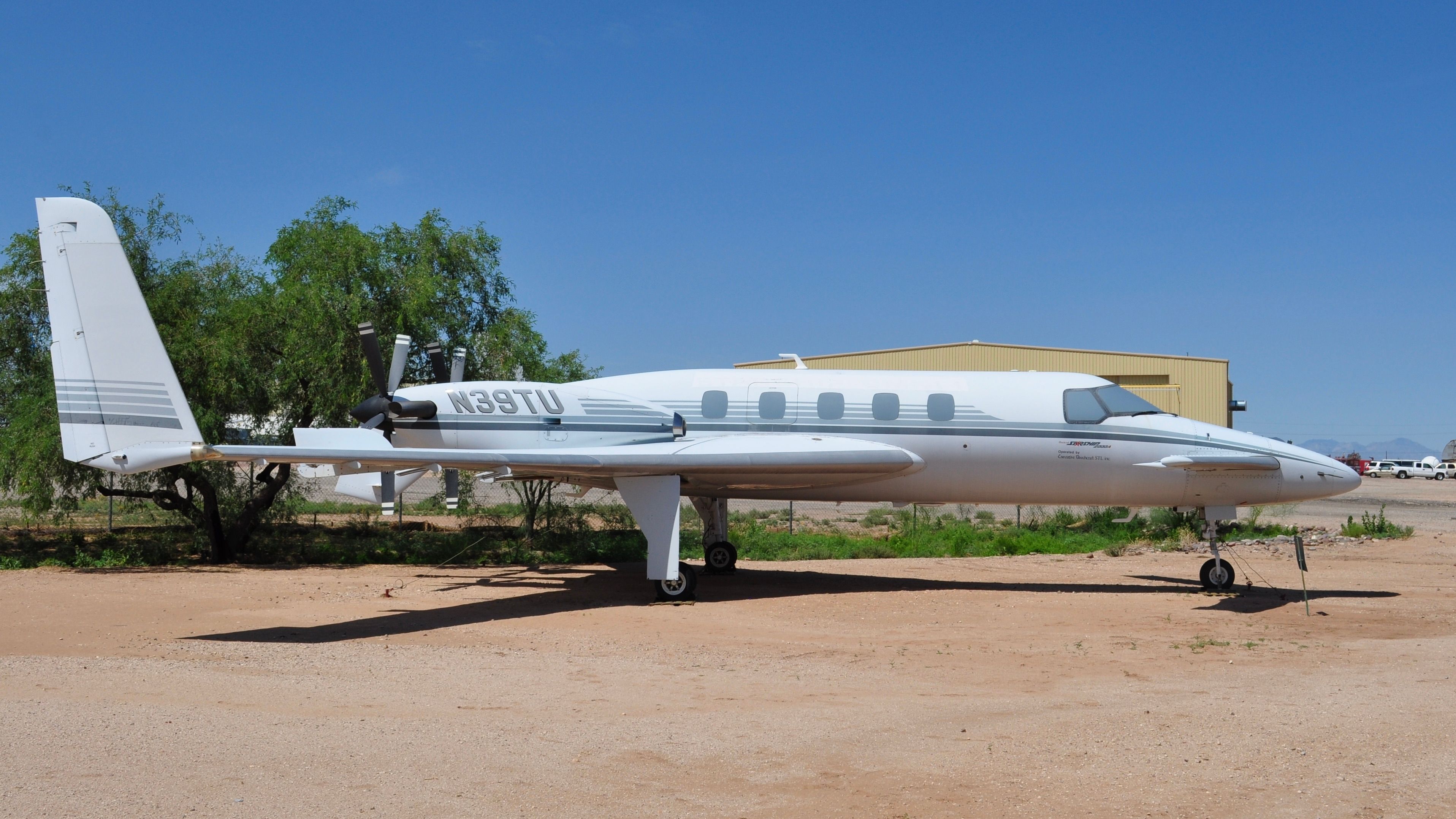 A Beechcraft Starship parked on the ground.