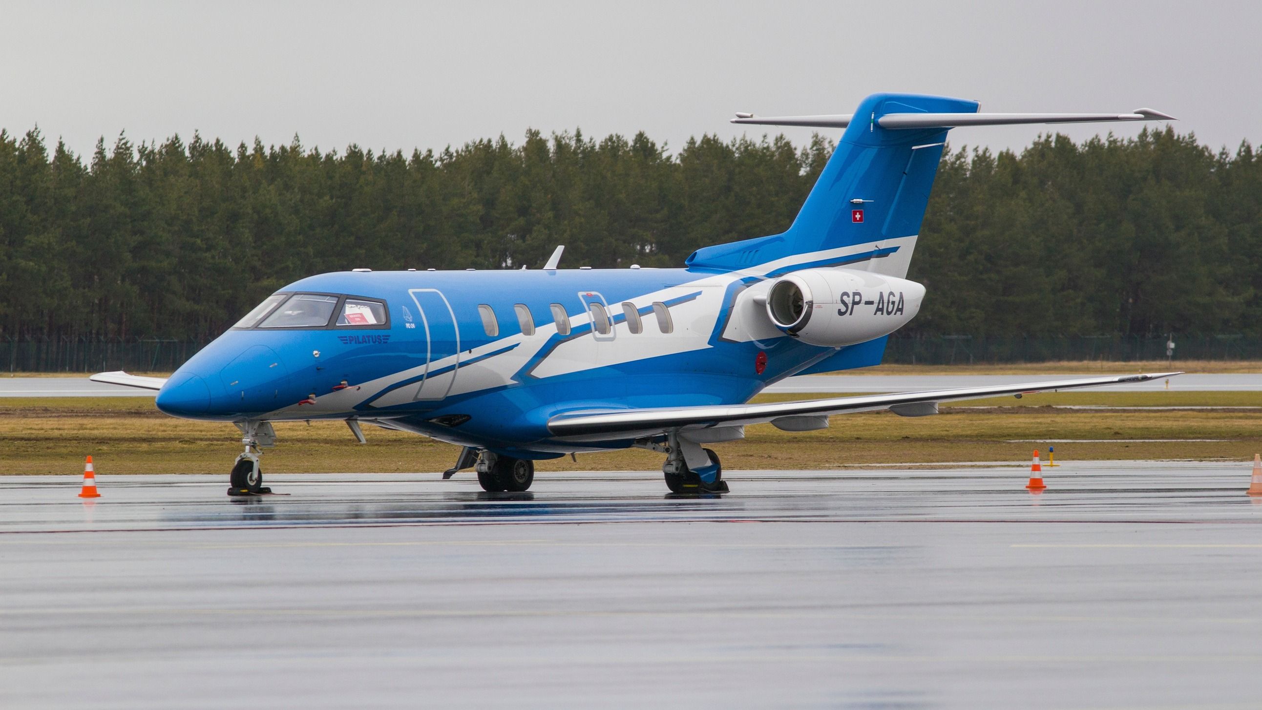 A Pilatus PC-24 on the apron at Palanga Airport.