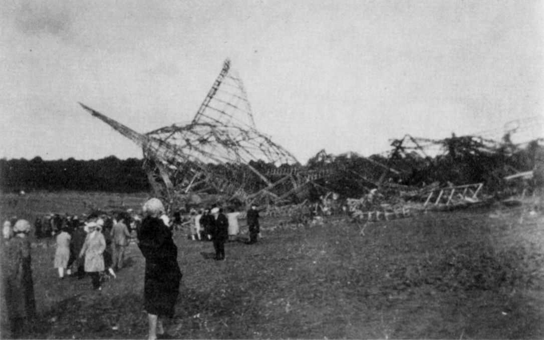 Photograph of the wreckage of the R101 airship