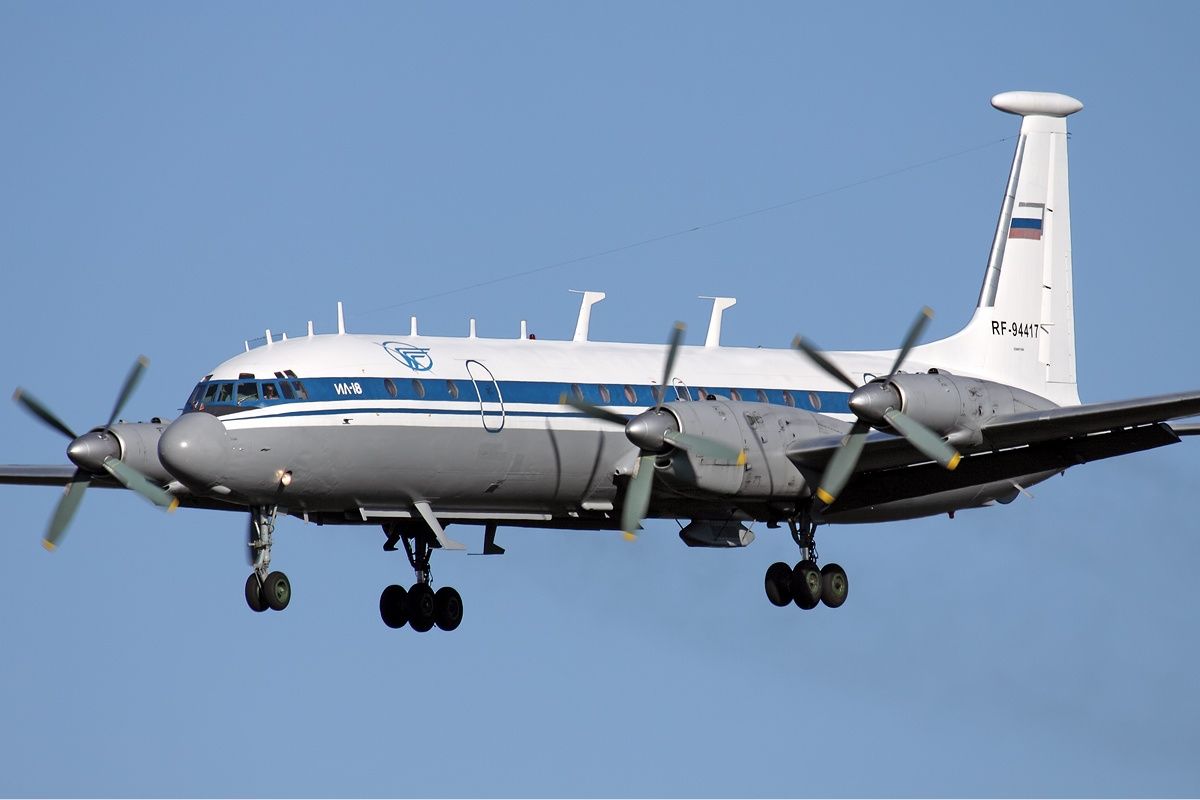 A Russian Air Force Il-22M flying in the sky.