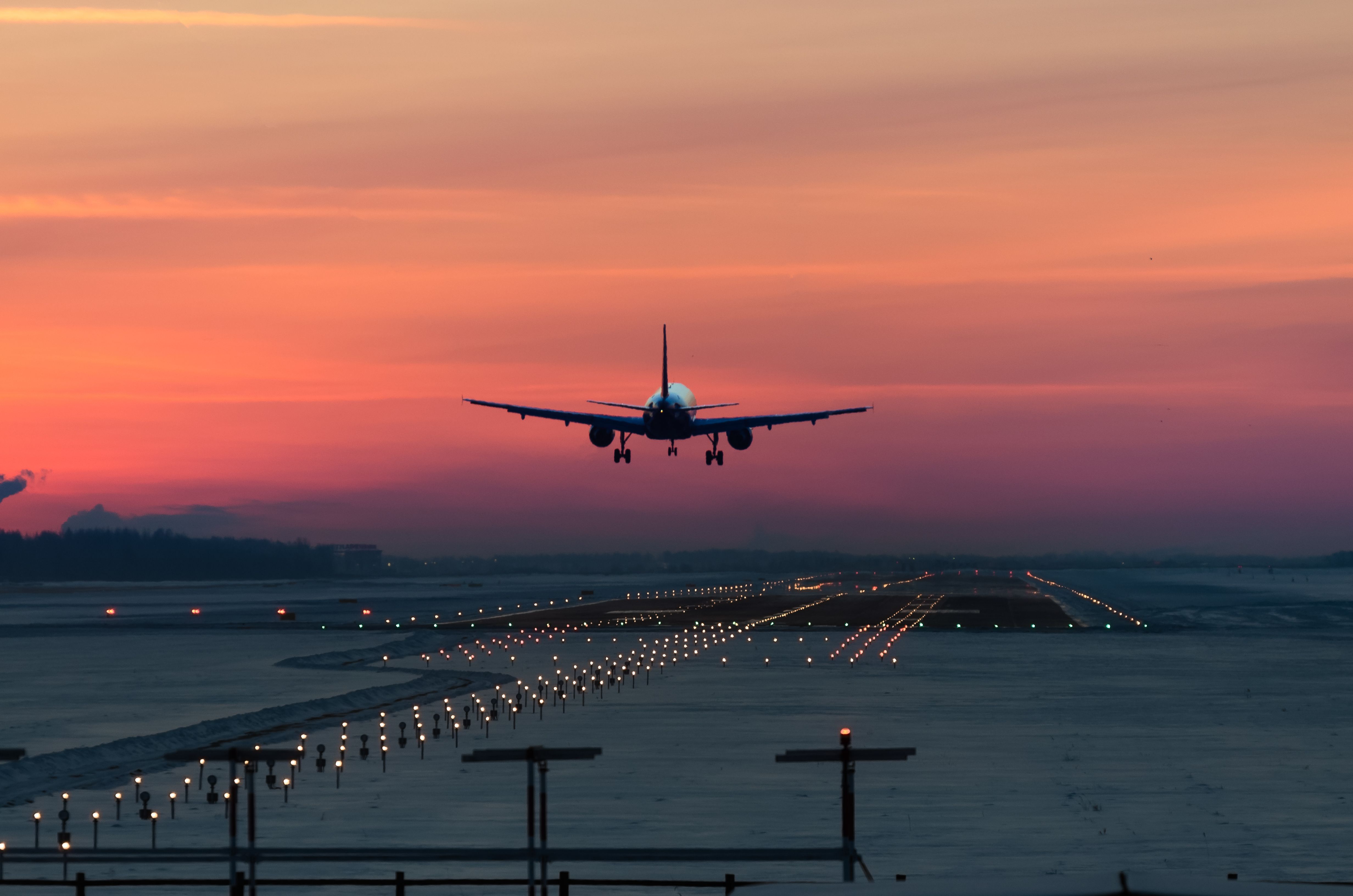 aircraft landing at dawn