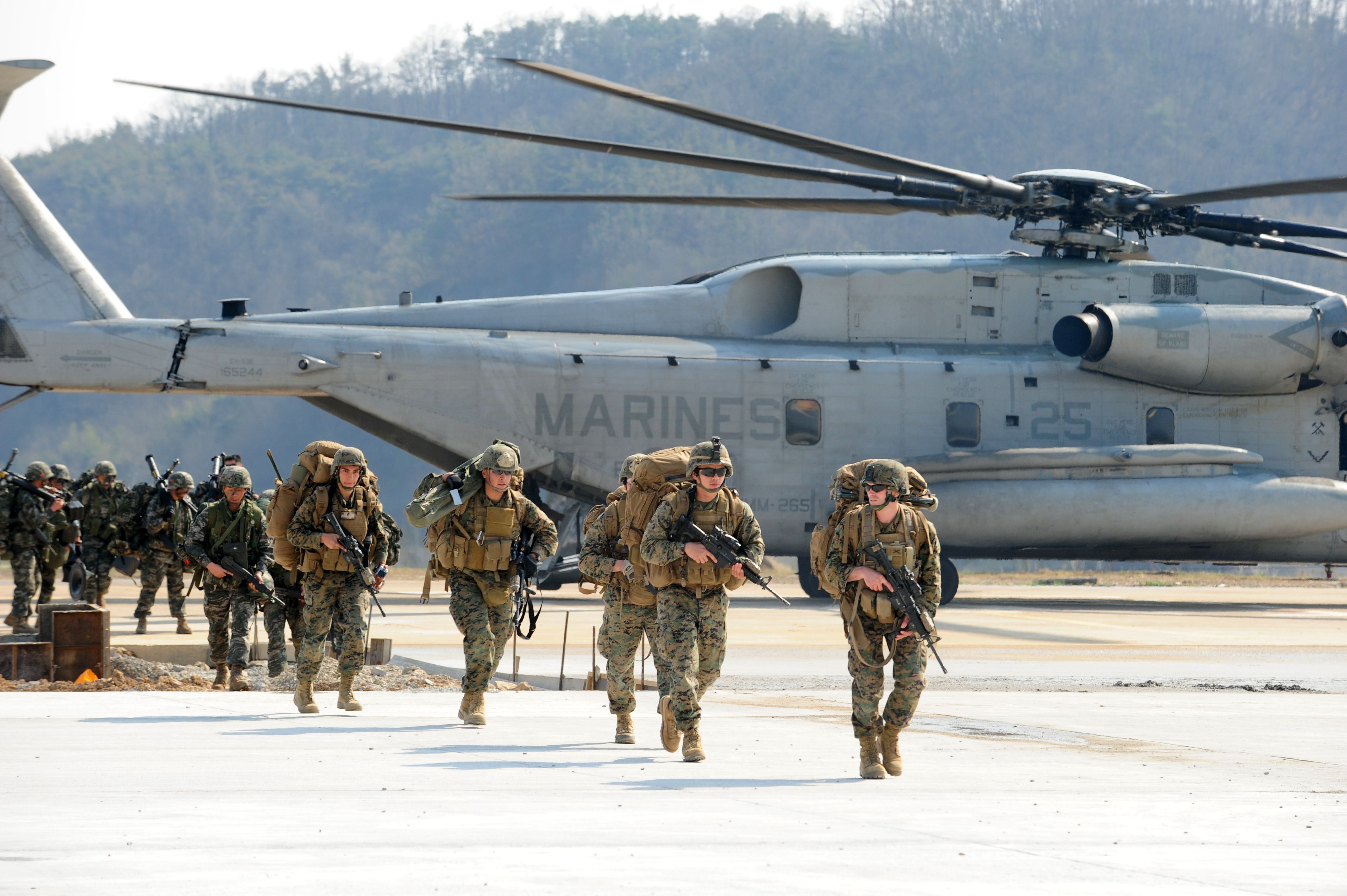 Marine Corps and helicopter