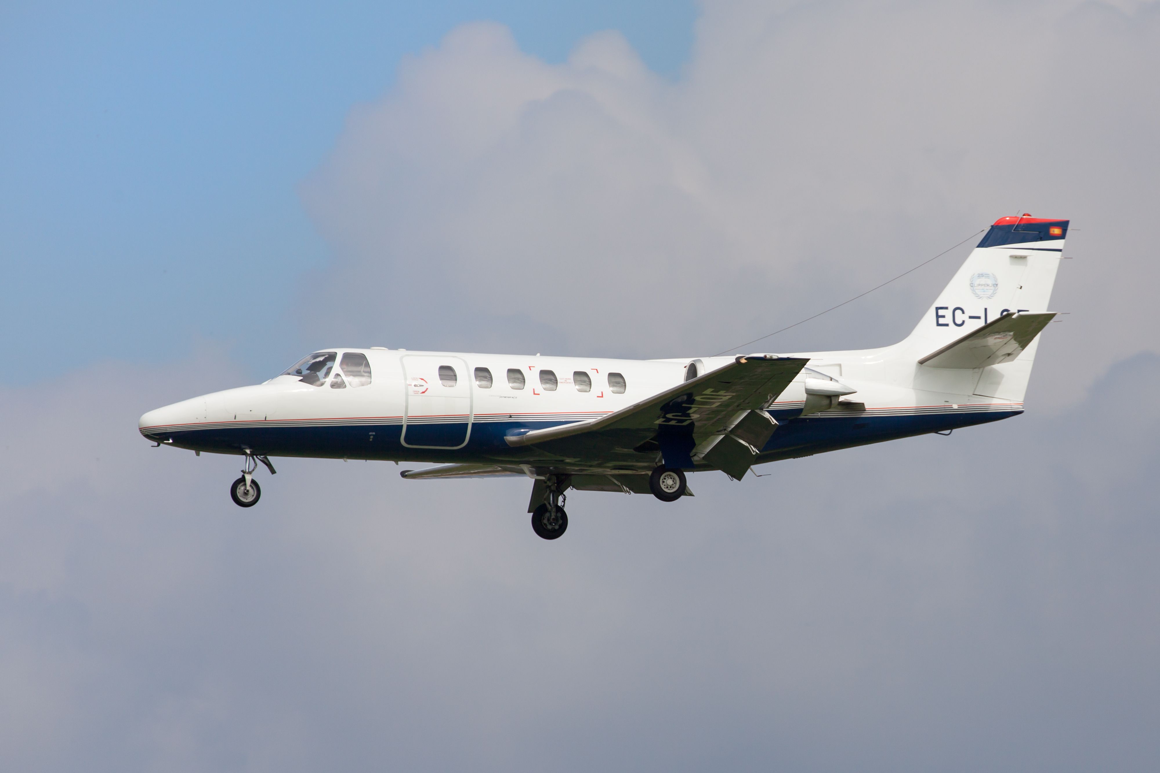 Clipper Jet Cessna Citation II approaching to El Prat Airport in Barcelona, Spain