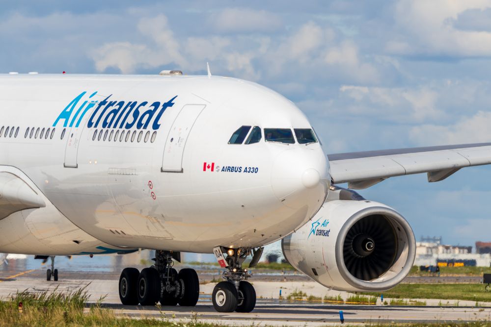 Air Transat Airbus A330 on taxiway at Toronto Pearson Intl. Airport.