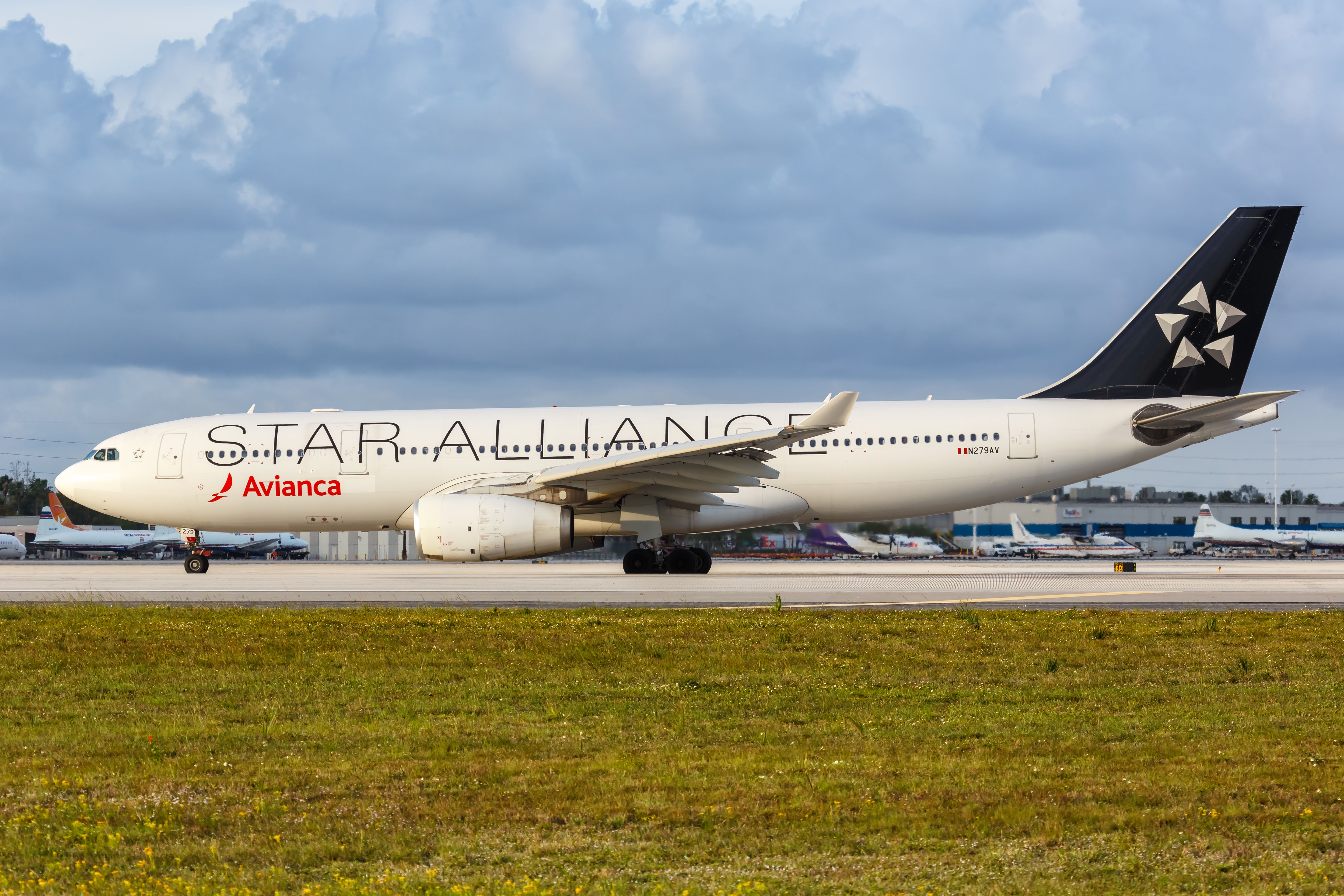 Avianca Airbus A330-200 airplane with the Star Alliance special livery at Miami Airport in Florida.