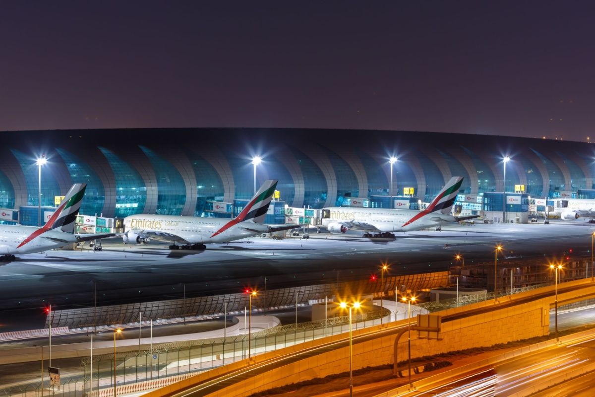 Emirates Airbus A380 airplanes at Dubai airport