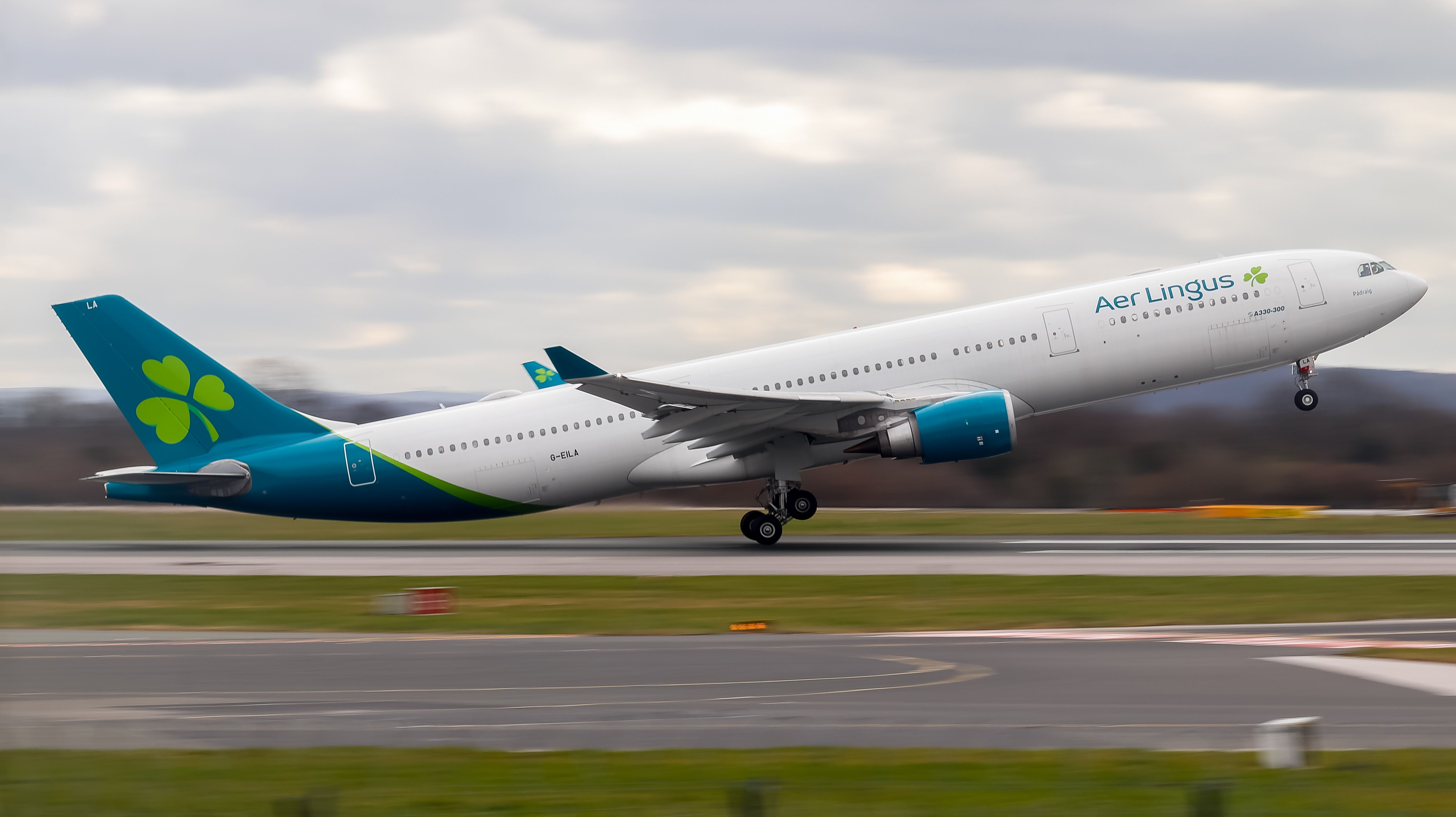 An Aer Lingus Airbus A330 Departing Manchester Airport.