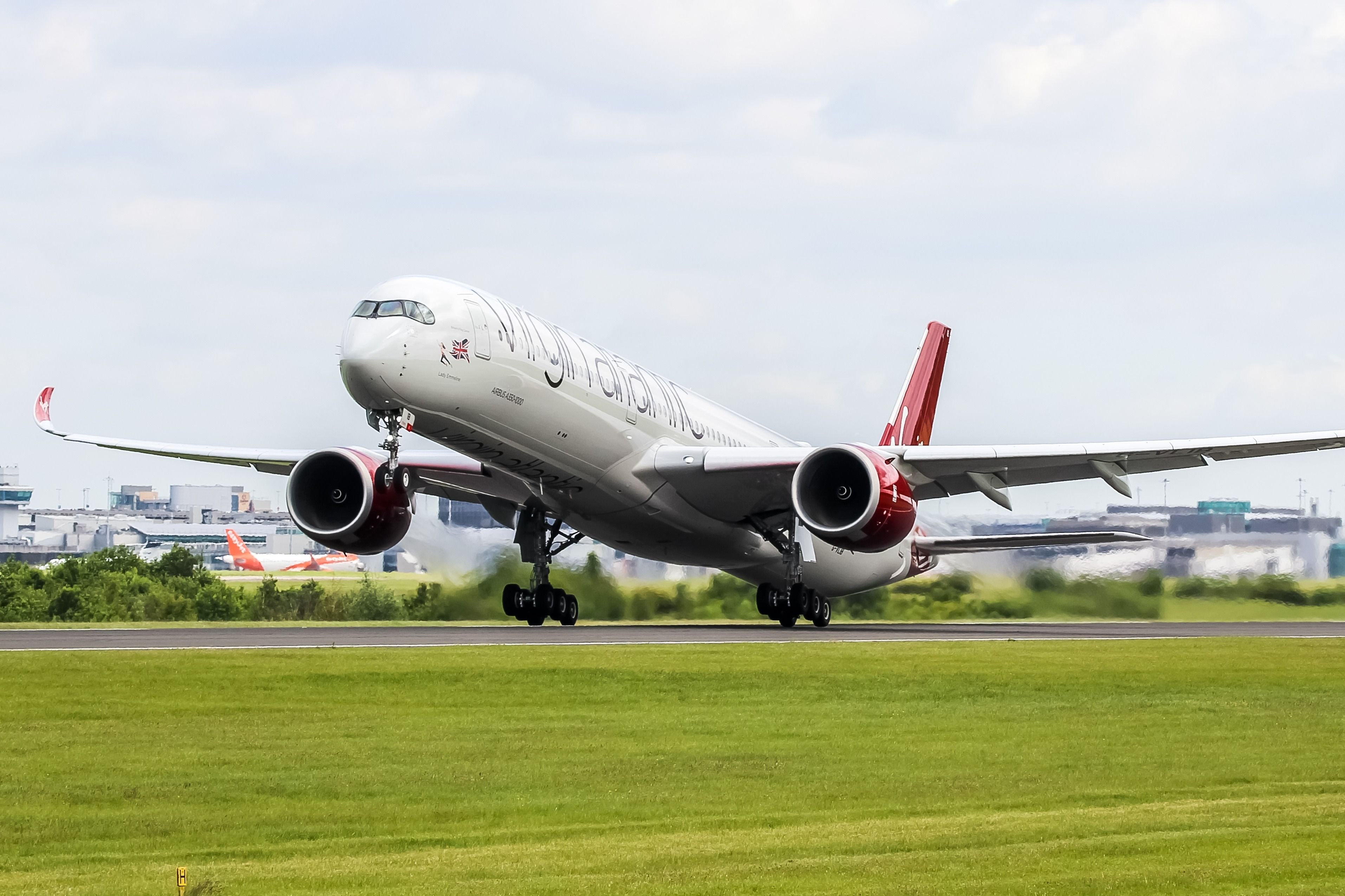 Virgin Atlantic Airbus A350-1000 taking off.