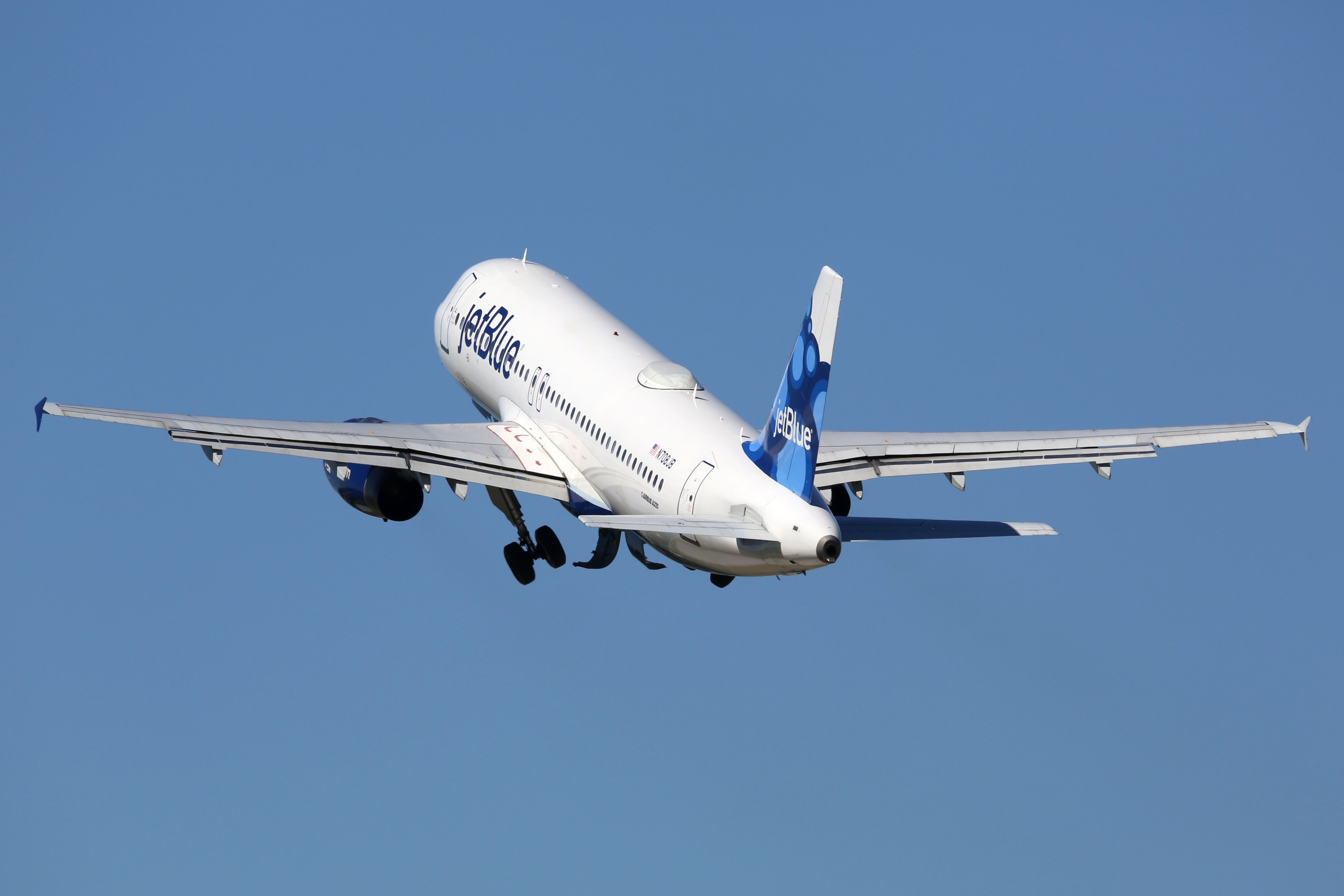 A JetBlue aircraft taking off